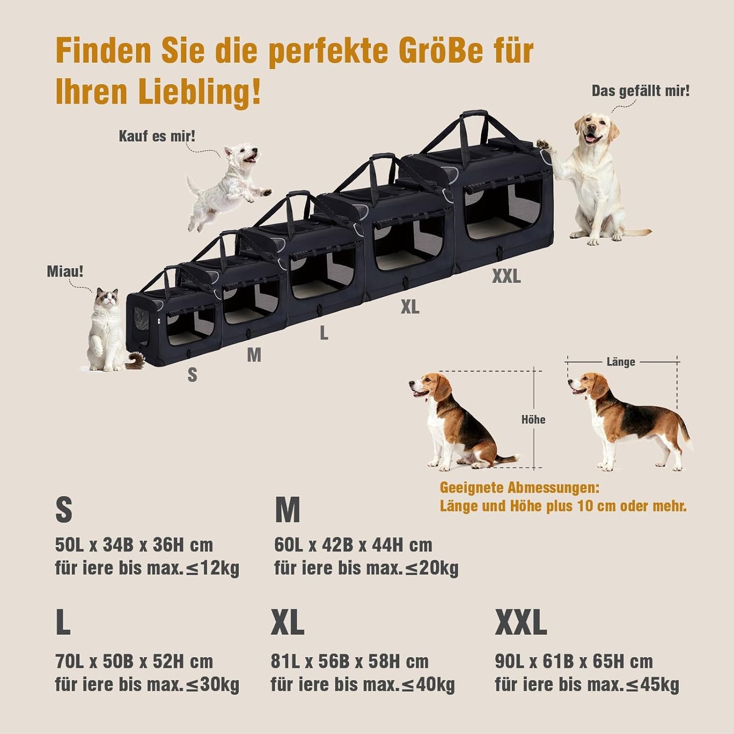 Faltbare Hundetransportbox, L Schwarz