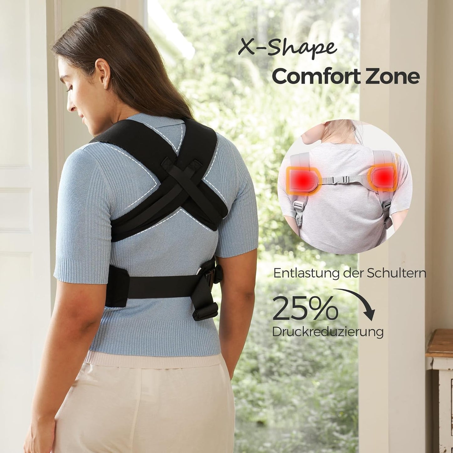 Ergonomische Babytrage mit Nackenstütze (3-11 kg), Schwarz