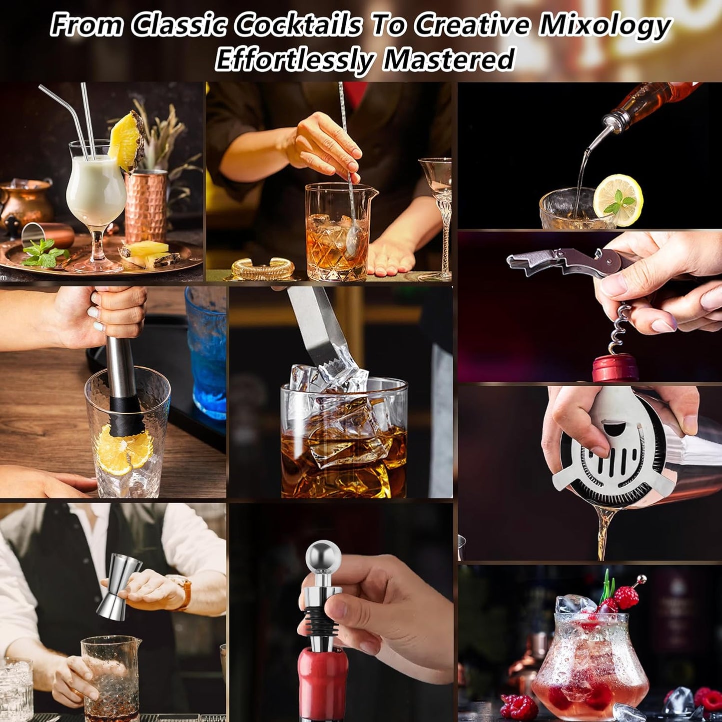 Cocktail Shaker Set, Silber-19 Stück