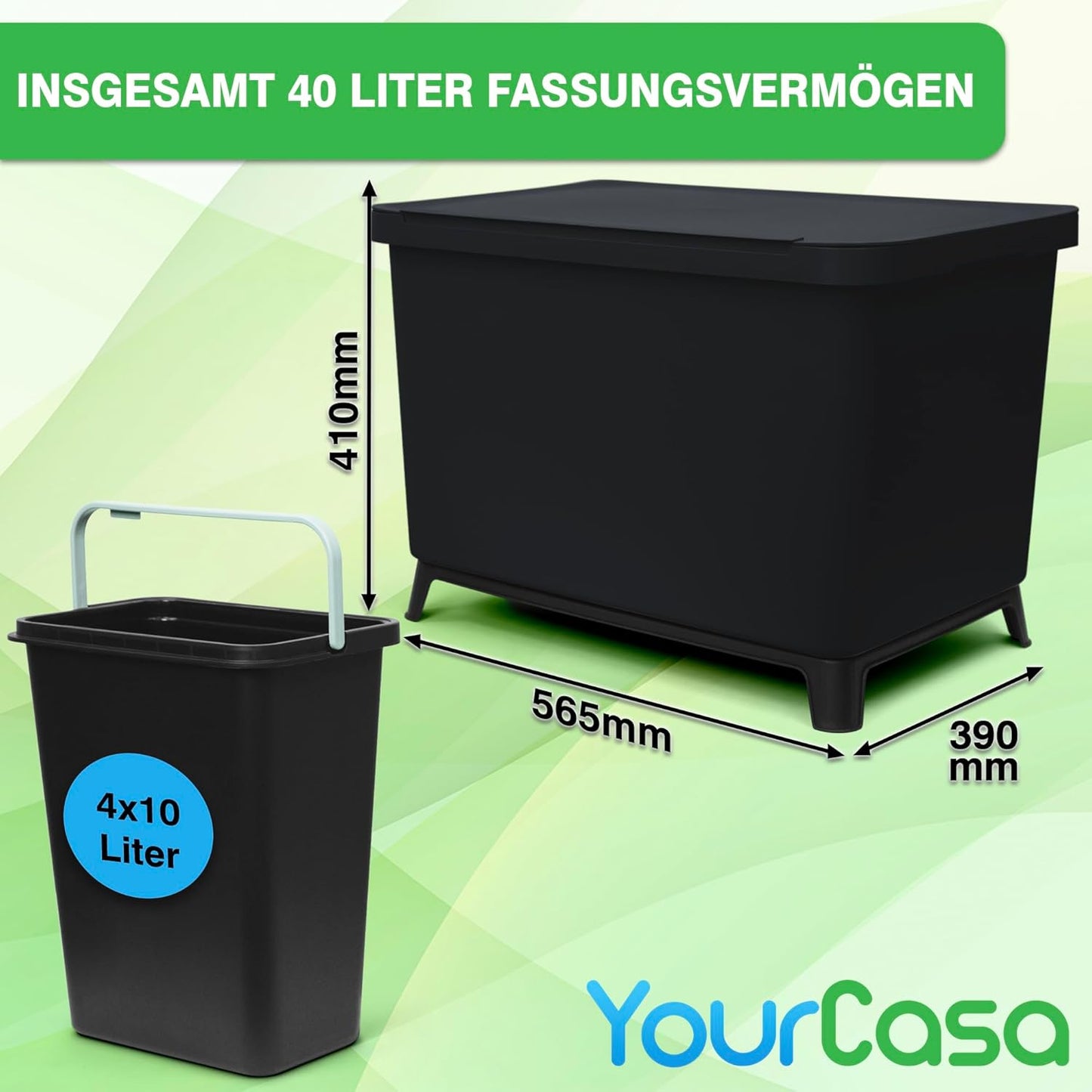 Mülltrennsystem mit 4 Fächern und Fusspedal, 40 Liter / Schwarz