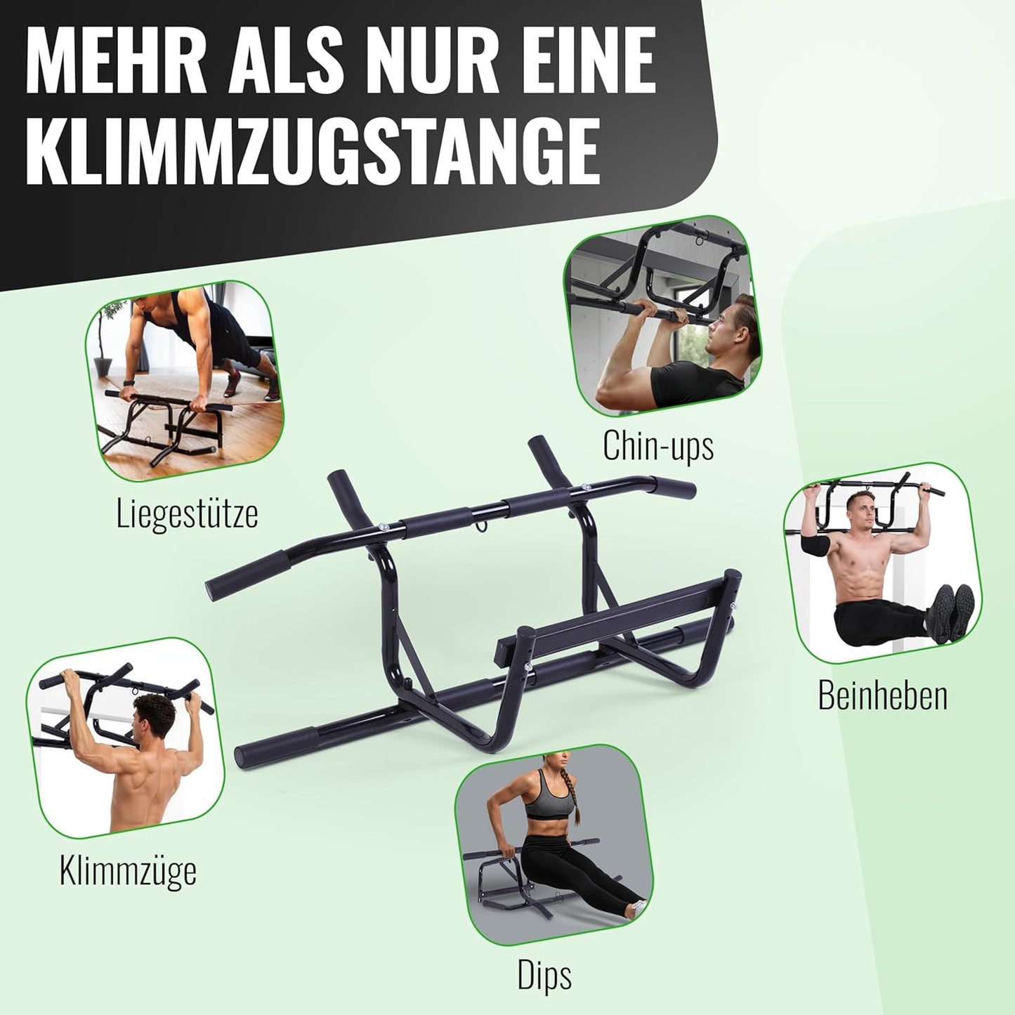 Klimmzugstange für Türrahmen (bis 90cm), Schwarz Profi Klimmzustange