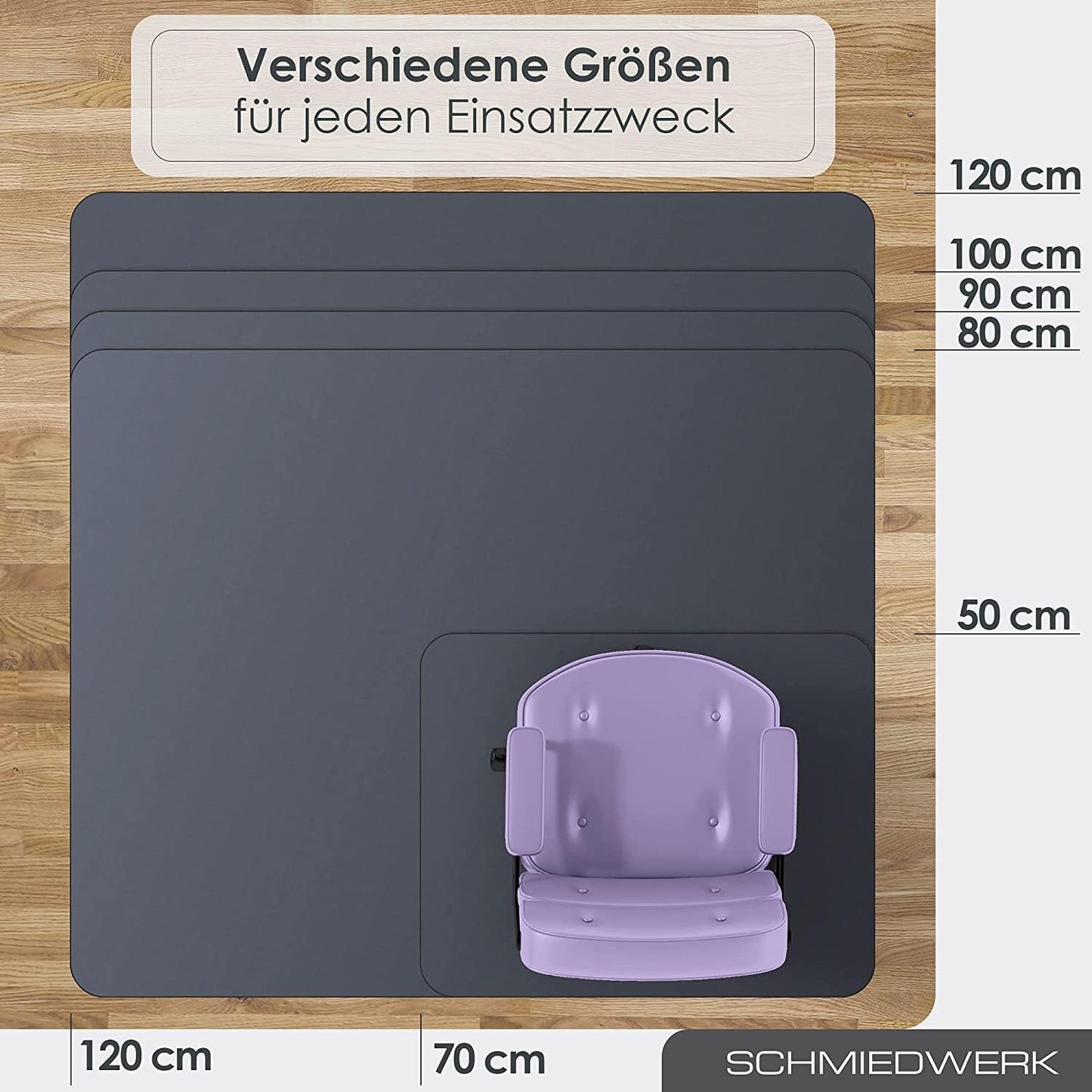 Kratzfeste Bodenschutzmatte für Bürostühle, Fussbodenheizung geeignet, Anthrazit 100 x 120cm