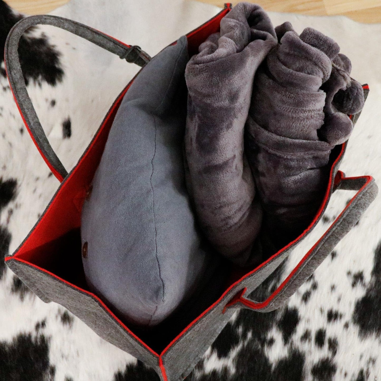 Shopping Filztasche XXL bis 25kg, Grau Rot