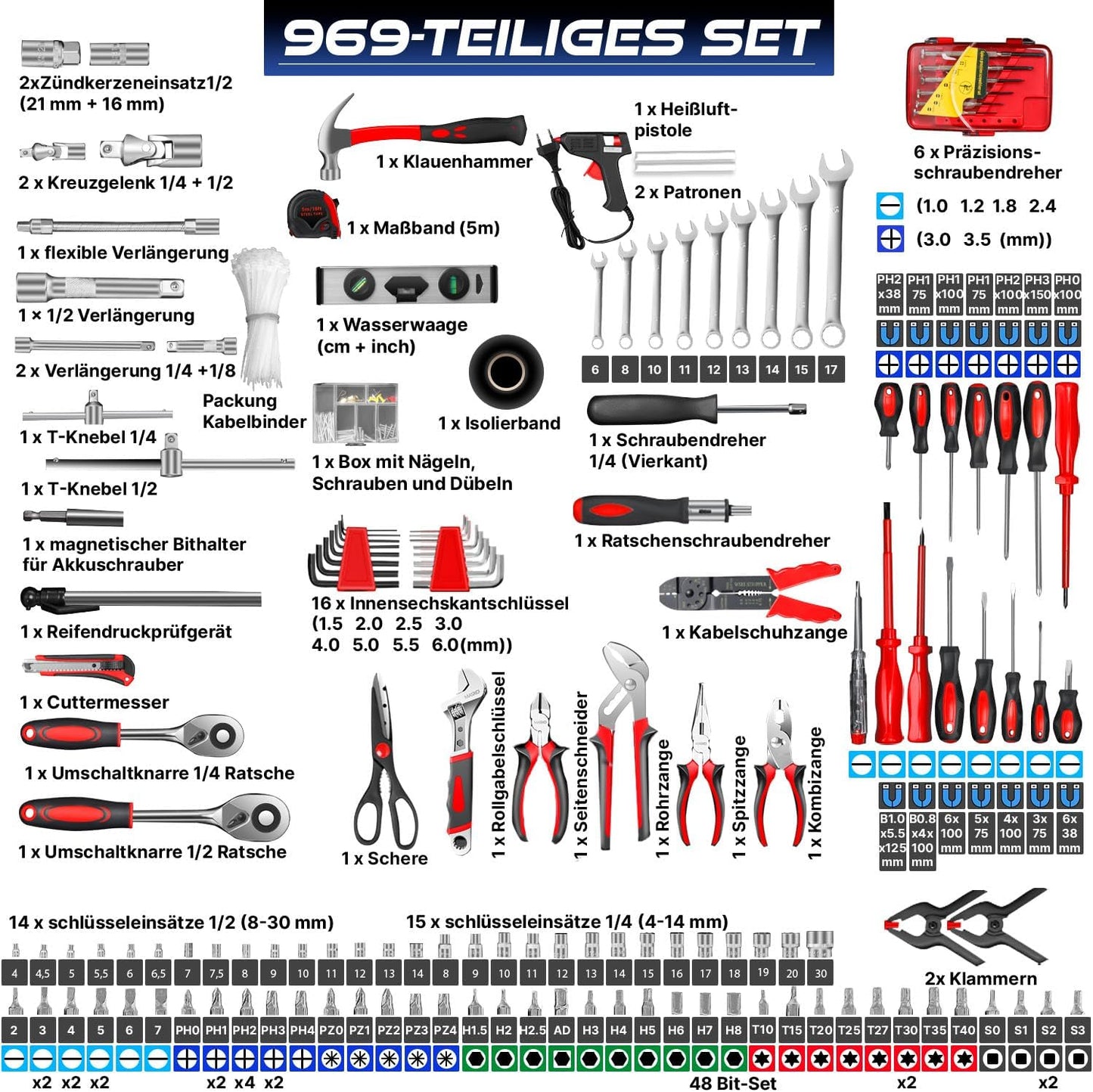 1299-teiliger Werkzeugkoffer, Schwarz