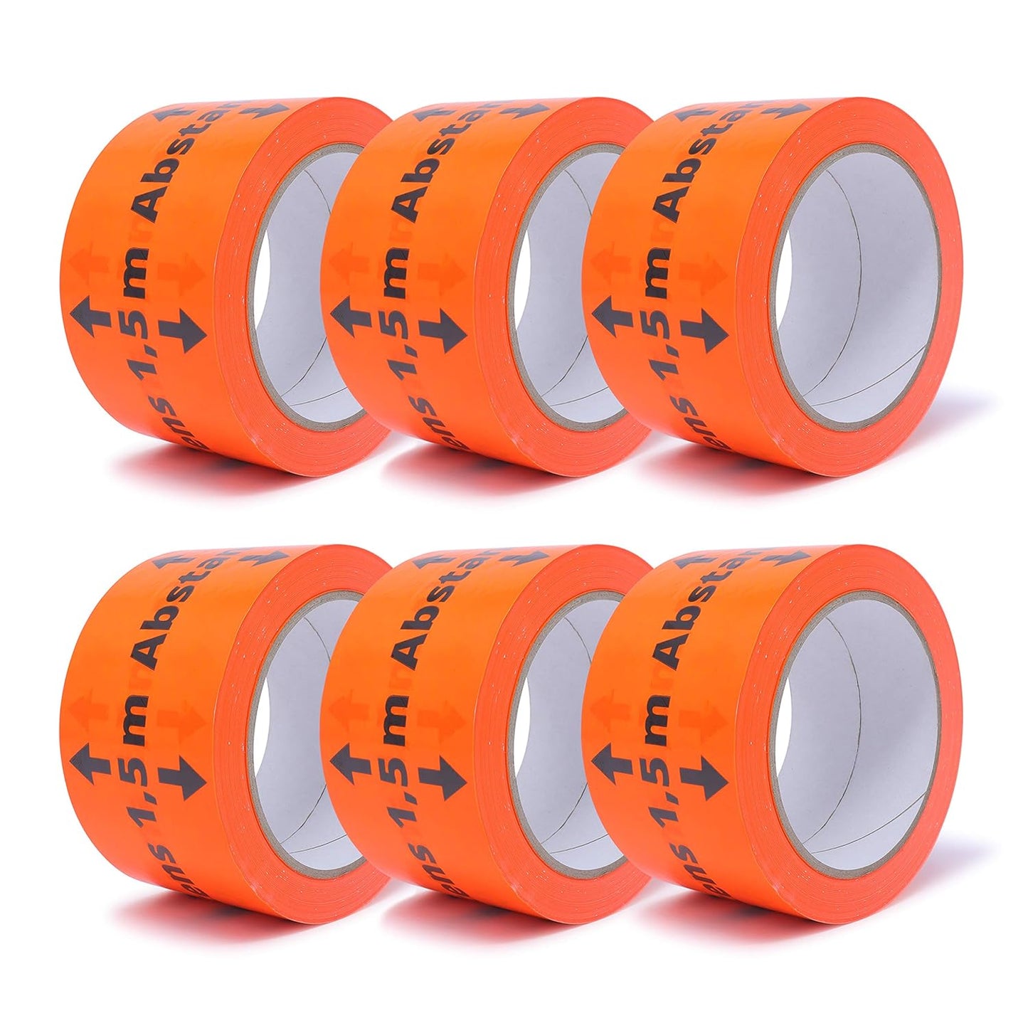Hinweis Klebeband - Abstand halten, 6 "Abstand halten 1,5 M" - Flurorange PVC 60 mm