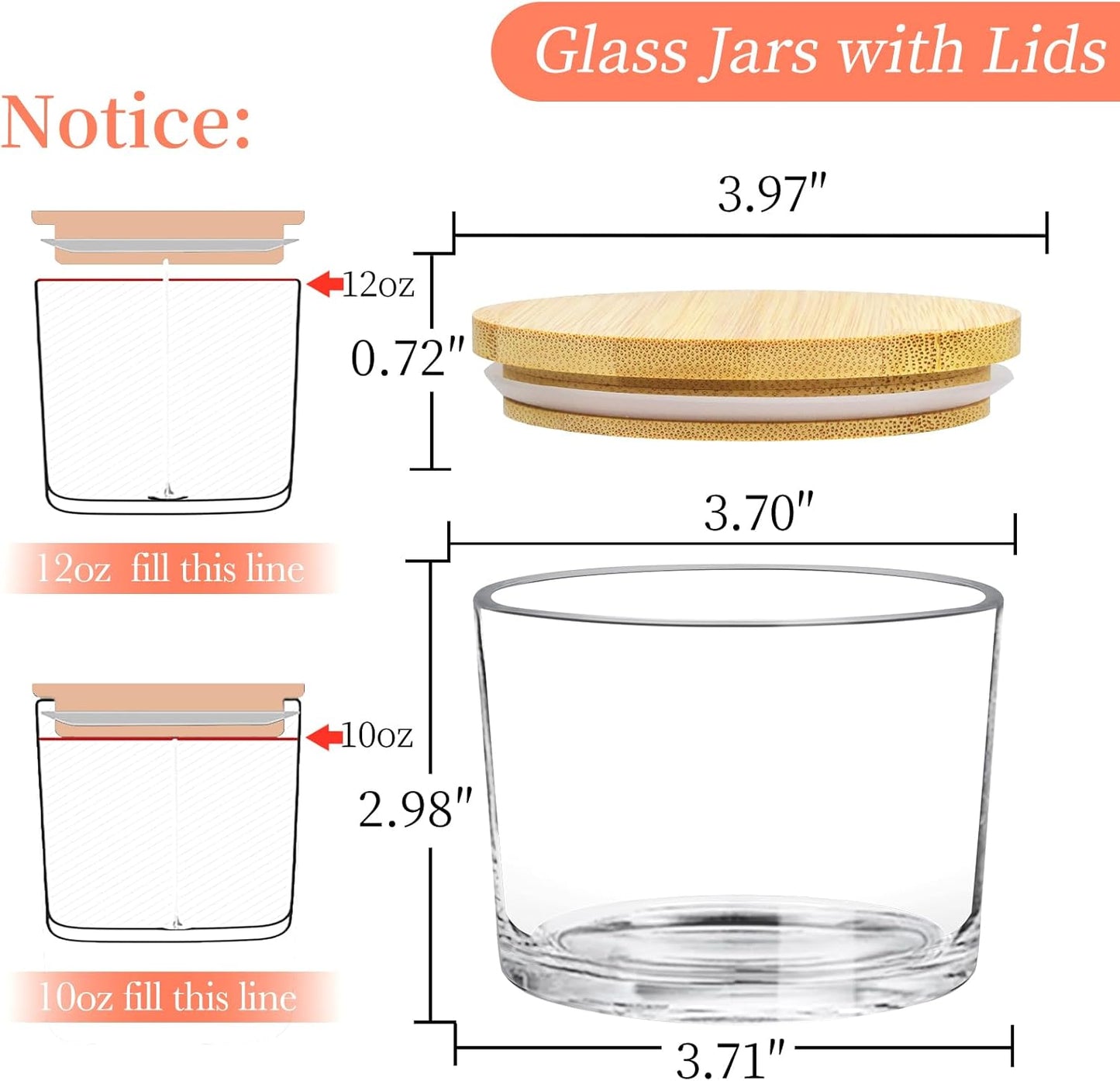 Klarglas-Kerzengläser-Set mit Bambusdeckel, Transparent-340 Ml