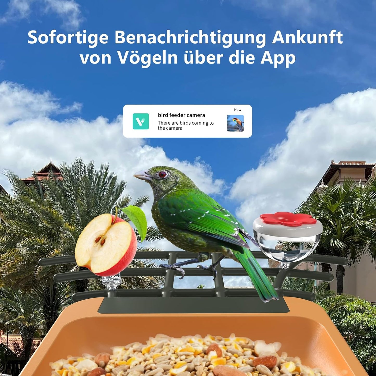 Vogelfutterhaus mit 2K HD Kamera und Nachtsicht, Orange