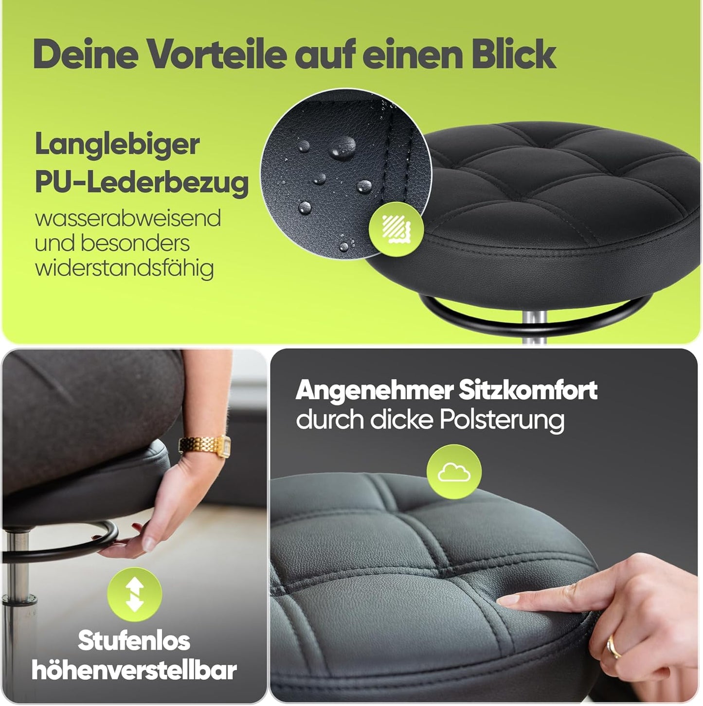 Ergonomischer Bürohocker Höhenverstellbar (48-68cm)