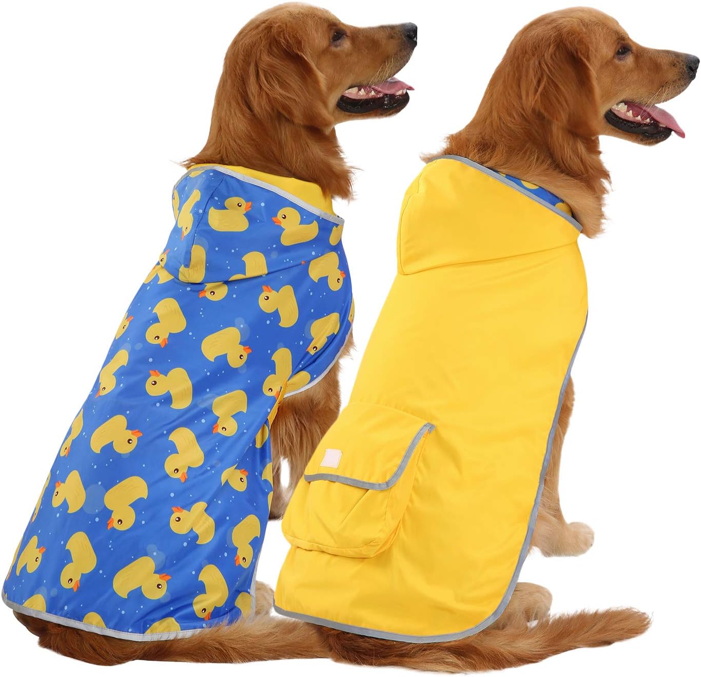Wendbarer Hunde-Regenmantel mit Kapuze, Large Enten/Gelb.