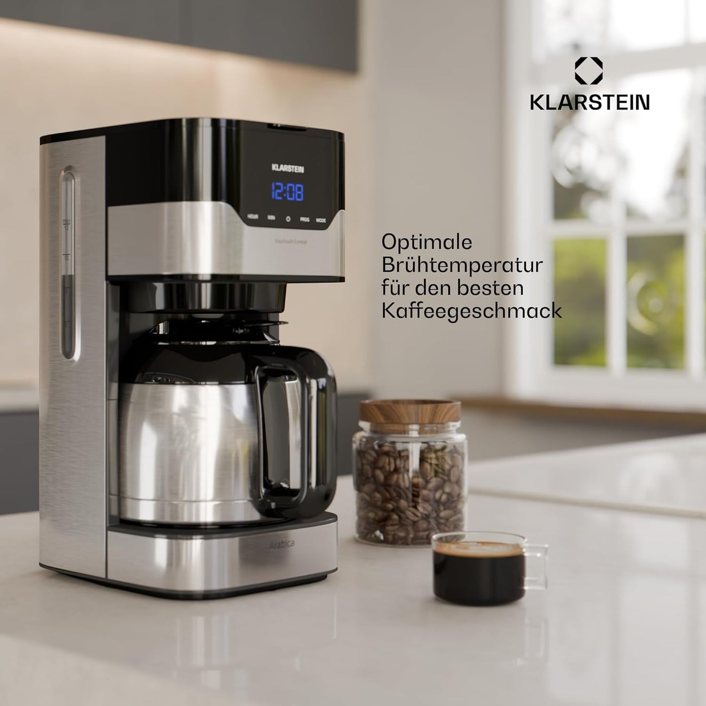 Filterkaffeemaschine mit Thermoskanne, Silber-schwarz - 1,2l