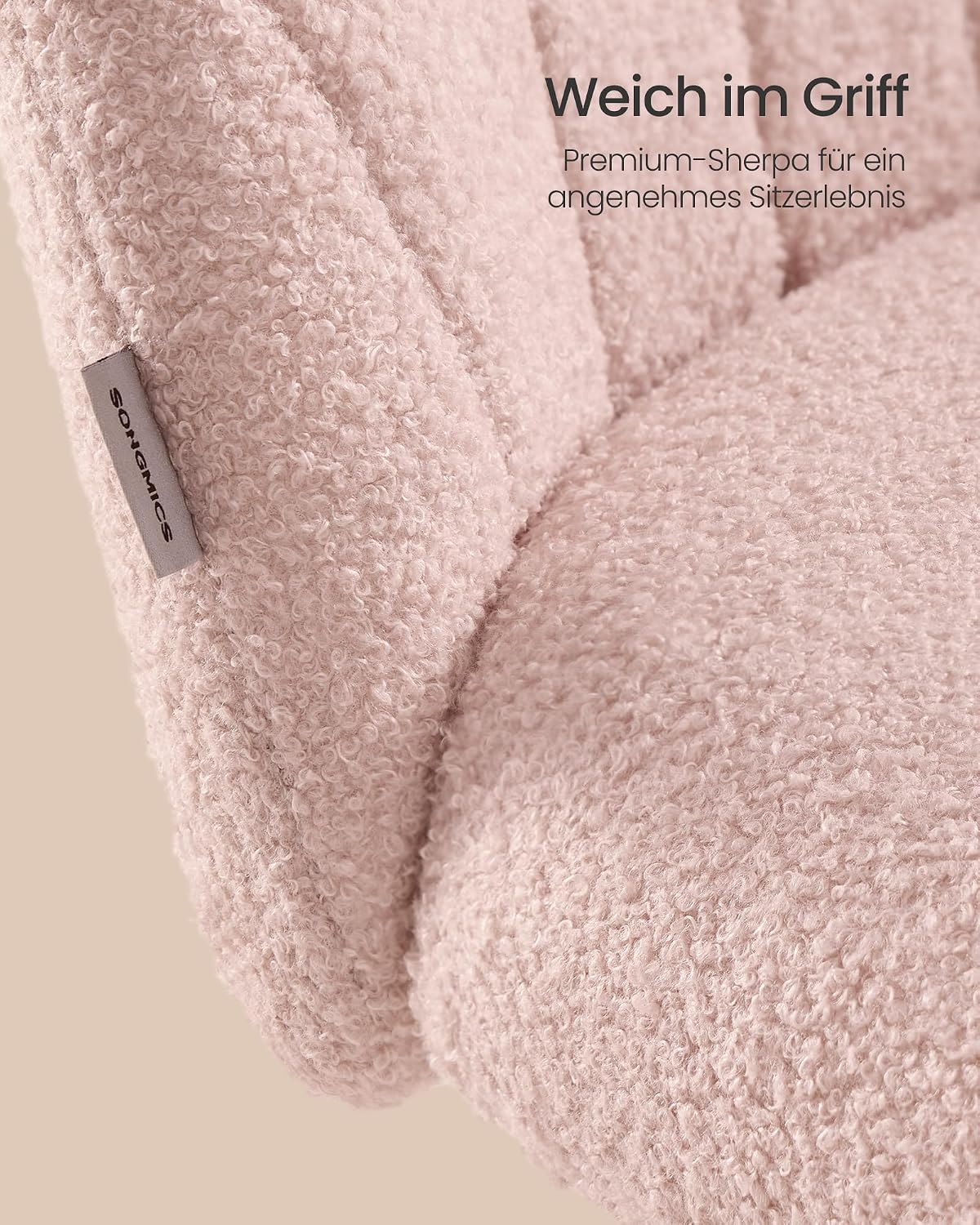Höhenverstellbarer Drehstuhl, Rosa Sherpa-Stoff