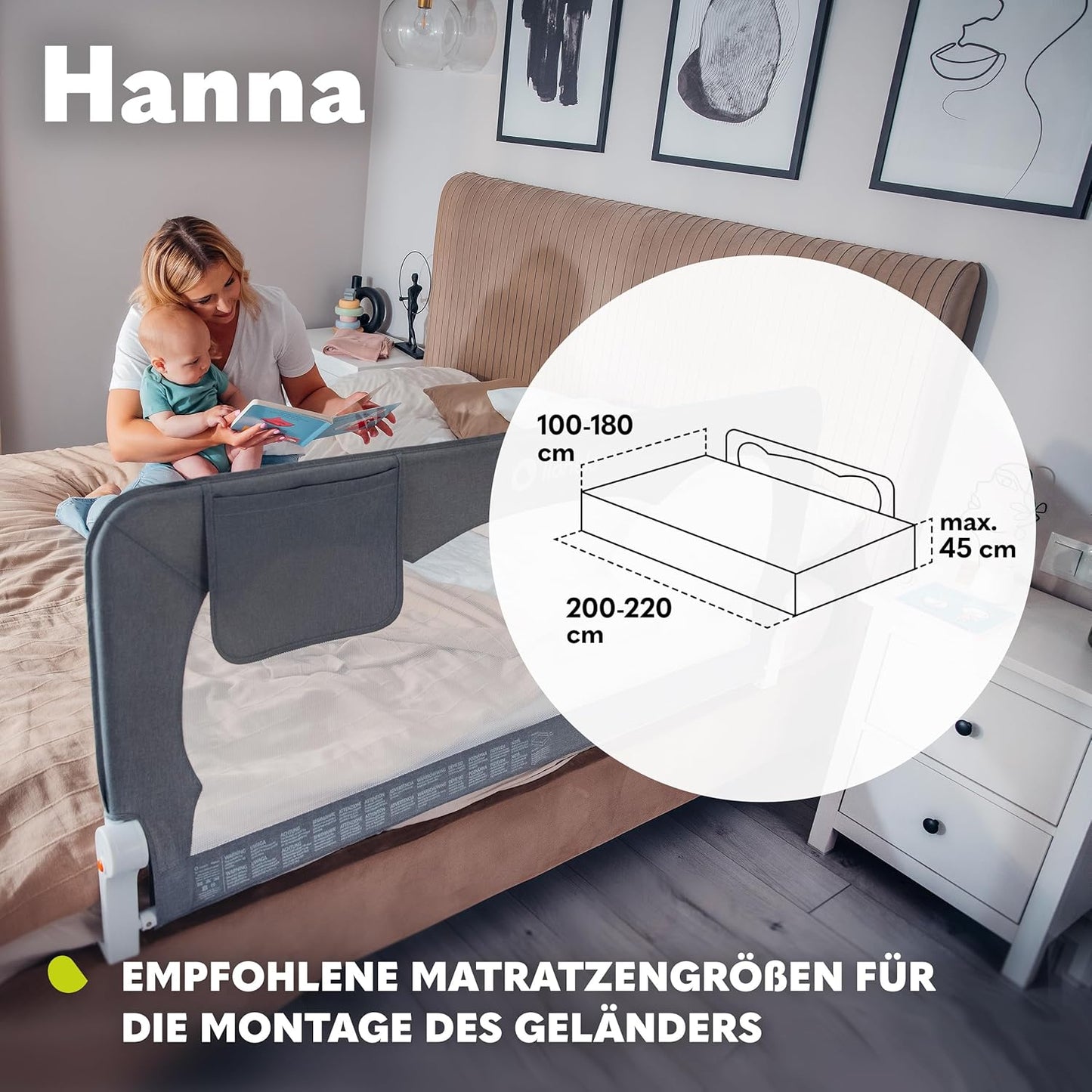 Bettgitter Rausfallschutz Hanna 150x66 cm, Grau
