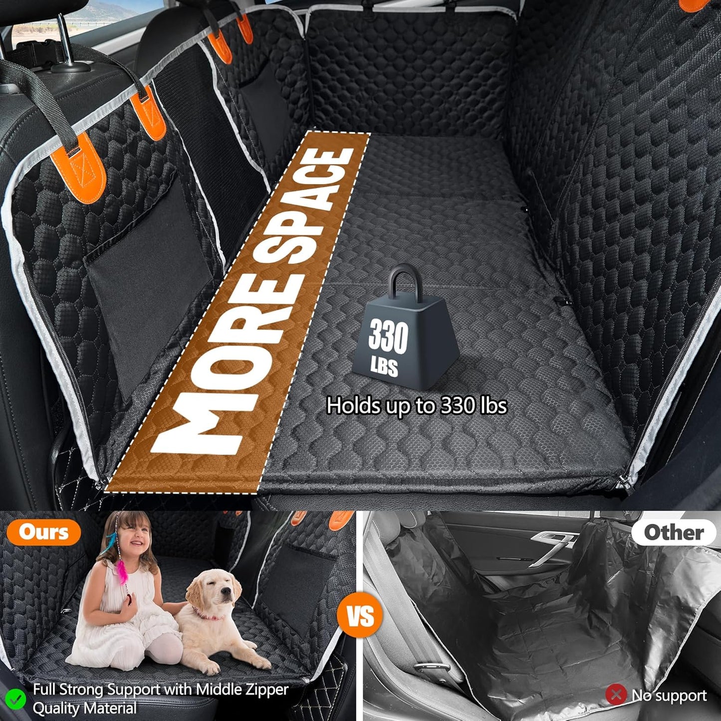 Wasserdichte Hundedecke für die Auto-Rückbank, Schwarz Large