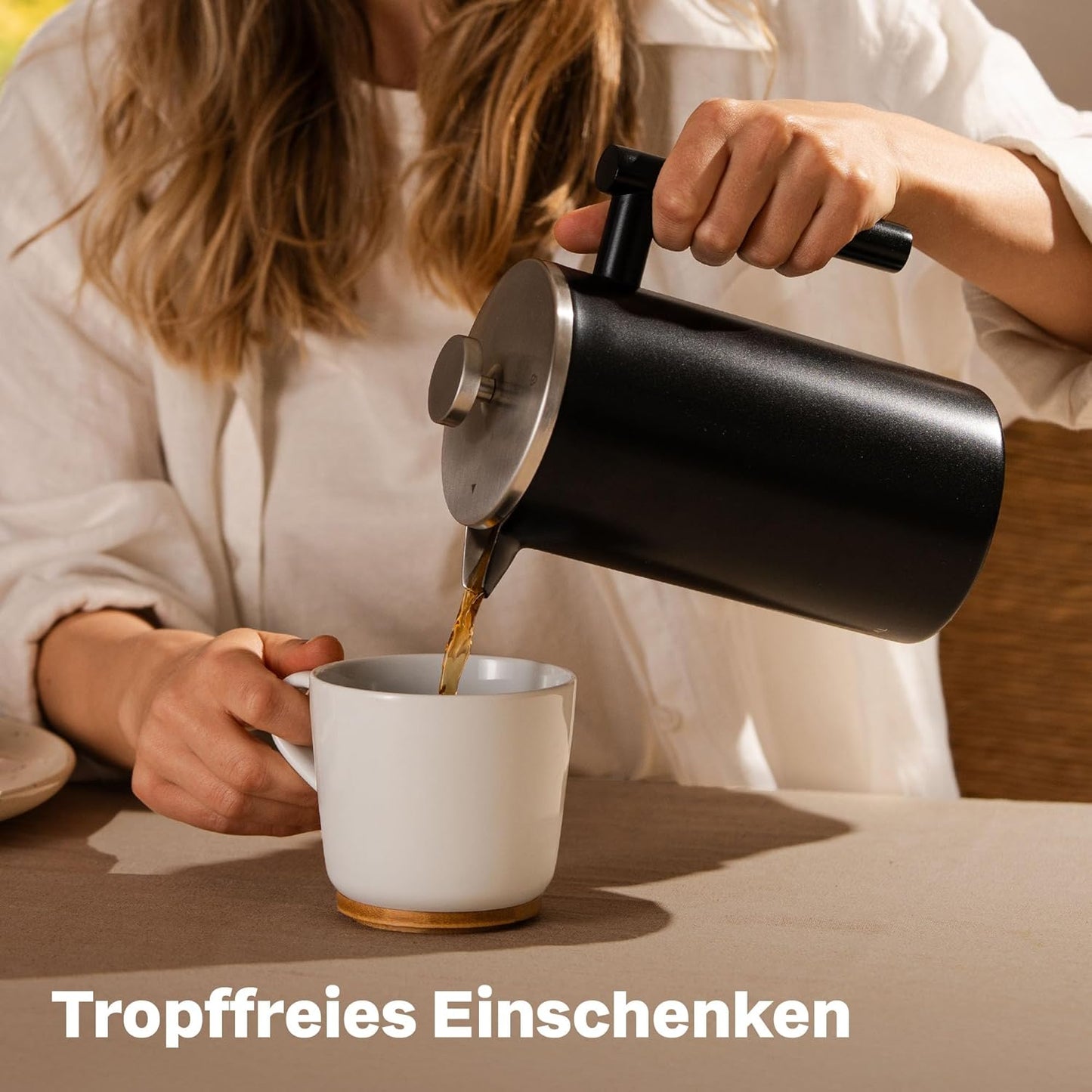 French Press Thermo-Kaffeebereiter 1L Edelstahl, Schwarz