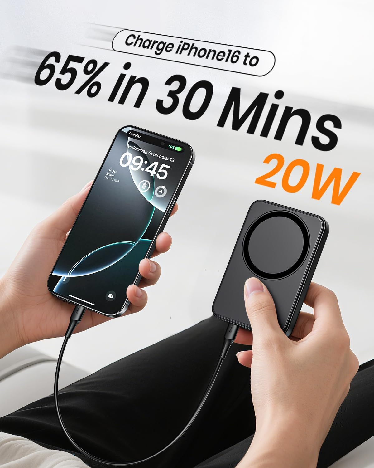 Magnetische Powerbank mit Schnellladefunktion, Schwarz