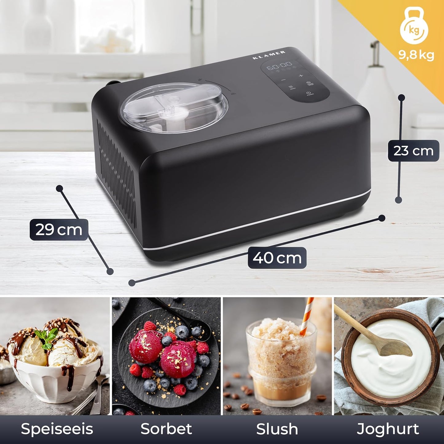 3-in-1 Eismaschine & Joghurtbereiter, 1,5L Pro Schwarz