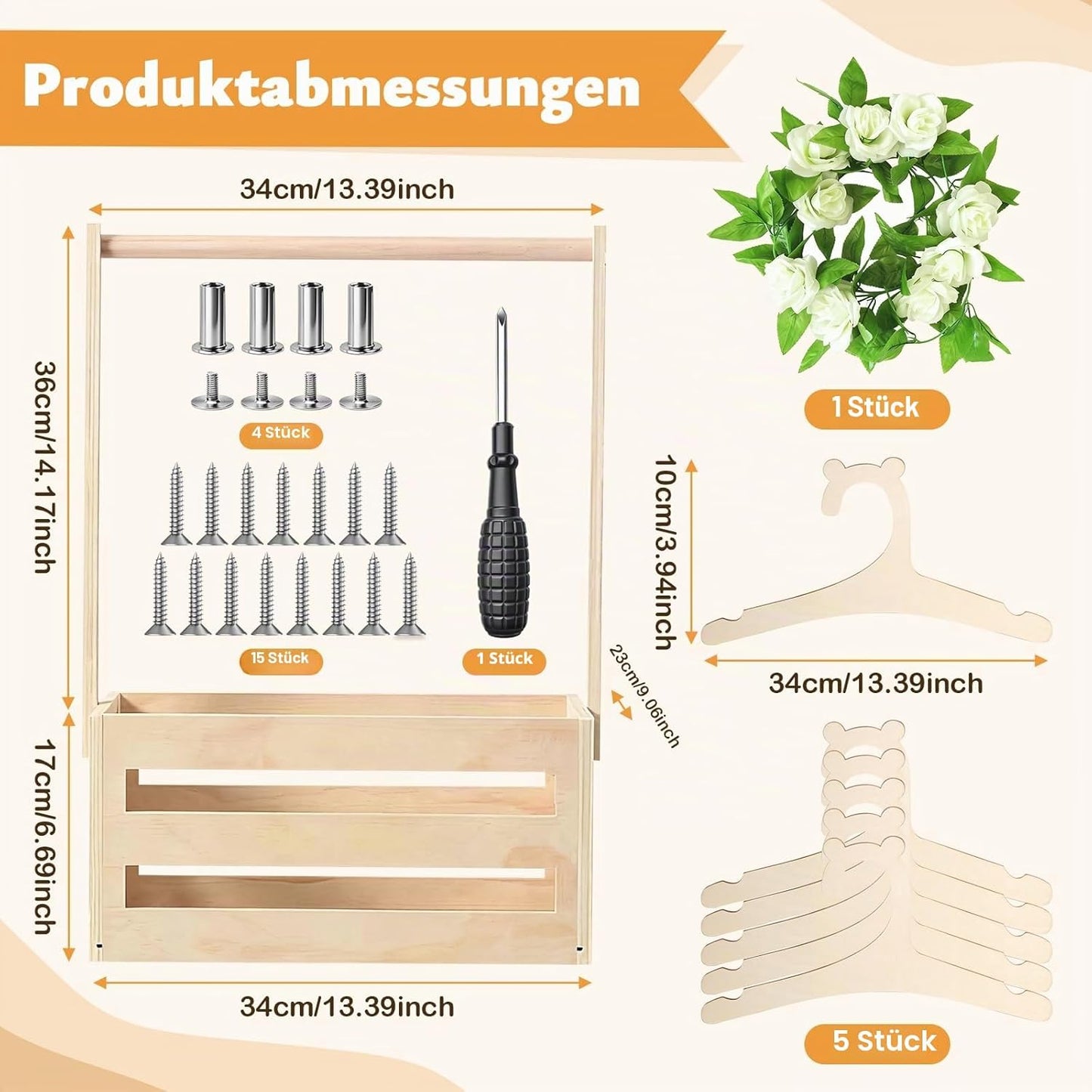 Baby-Geschenkkorb mit Kleiderstange, Kleiderbügel & Girlande