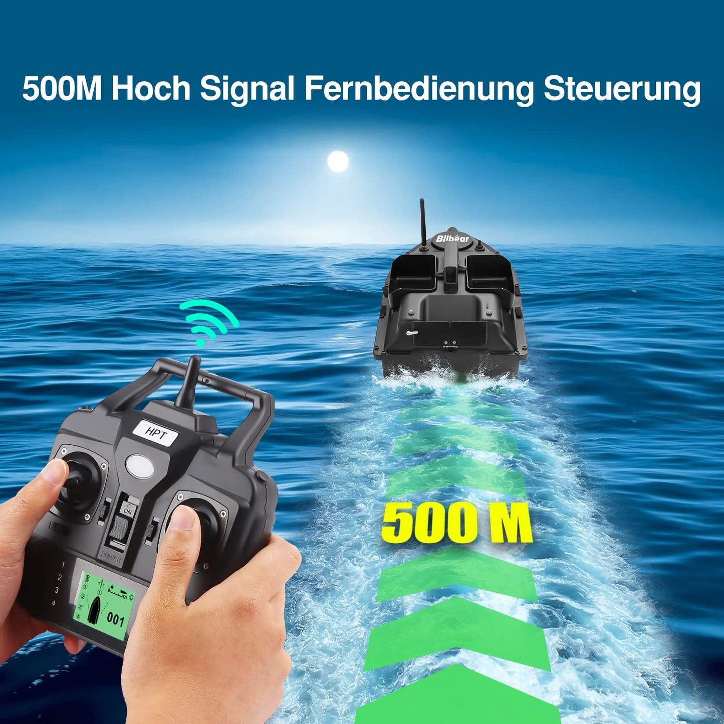 GPS Futterboot mit 3 Köderbehältern – Angelboot fürs Karpfenfischen, Schwarz Boot