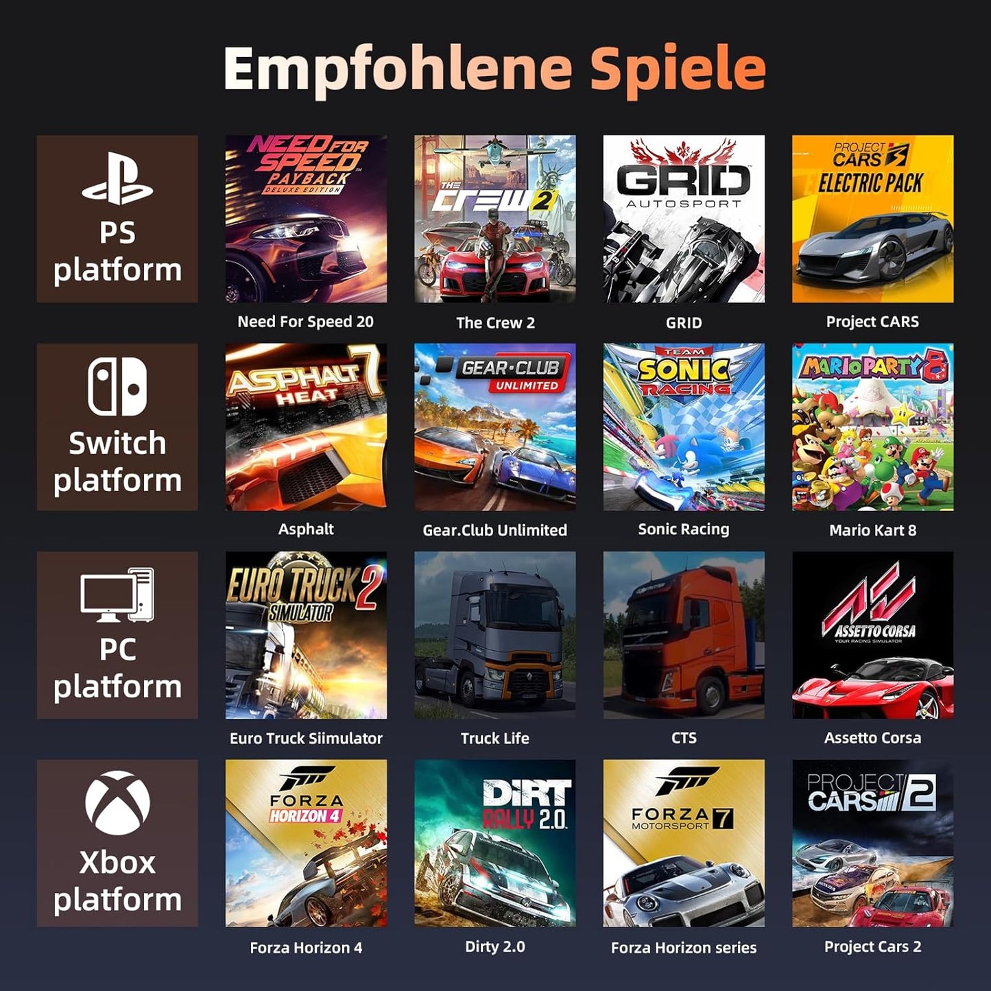 R270 Gaming Lenkrad mit Pedalen und Vibrationseffekt (270°)