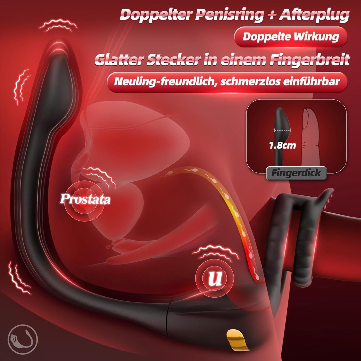 Prostata Stimulator mit Vibrator und Penisring, Noir
