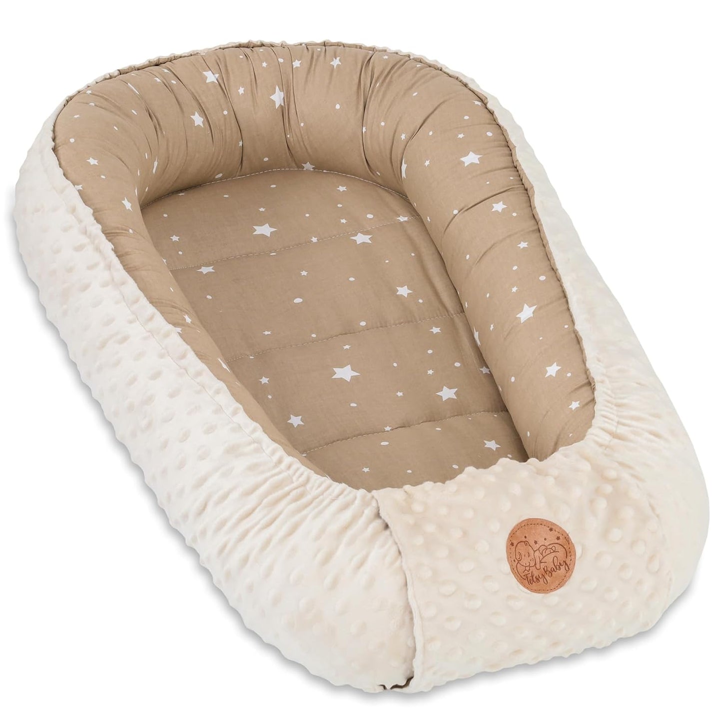 Babynestchen, 90x50 cm (1er Pack) Beige mit Weiß Sternen