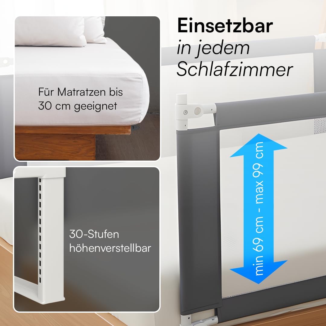 Drina Rausfallschutz höhenverstellbar, Dunkelgrau 150 cm