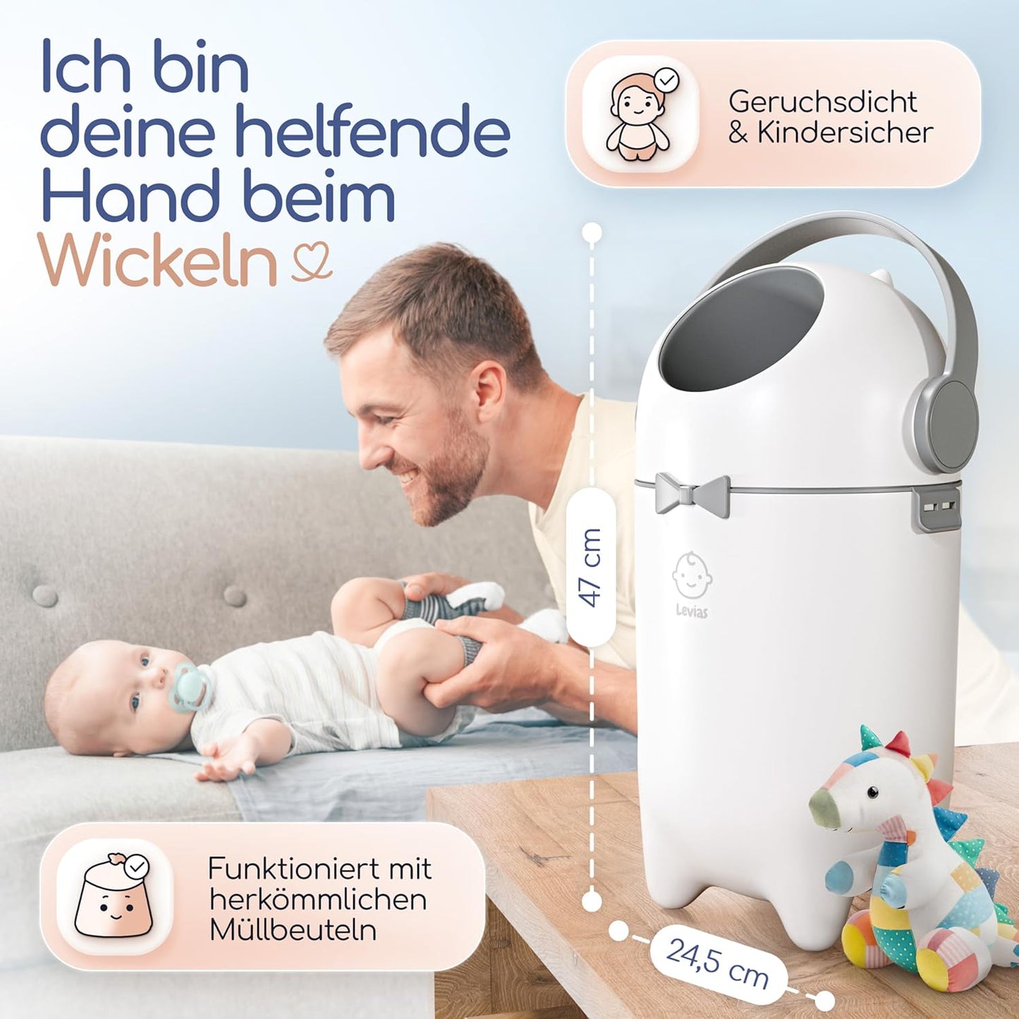 Windeleimer geruchsdicht ohne Nachfüllkassetten, Weiß