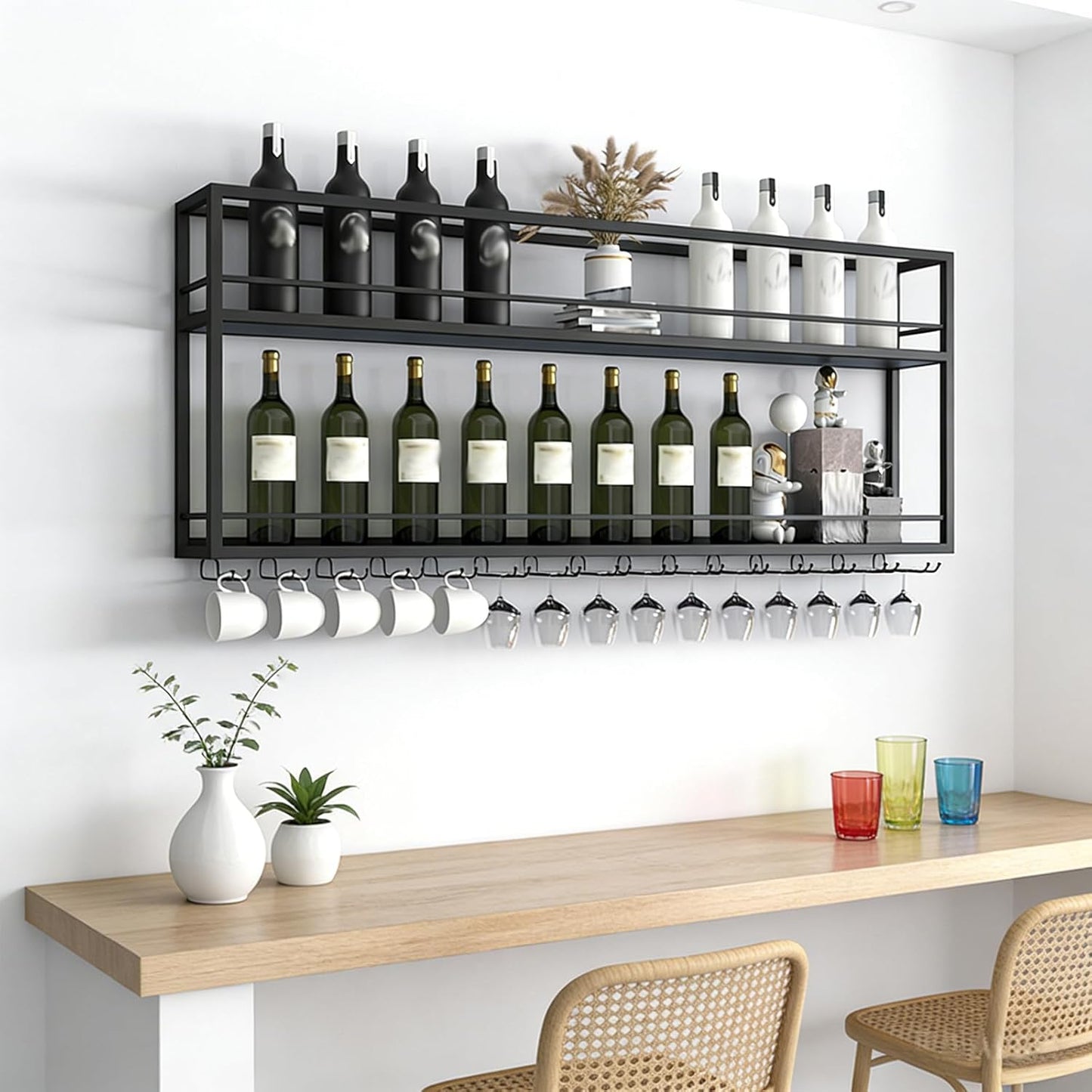Wand-Weinregal mit Glashalter, 80×20×65cm