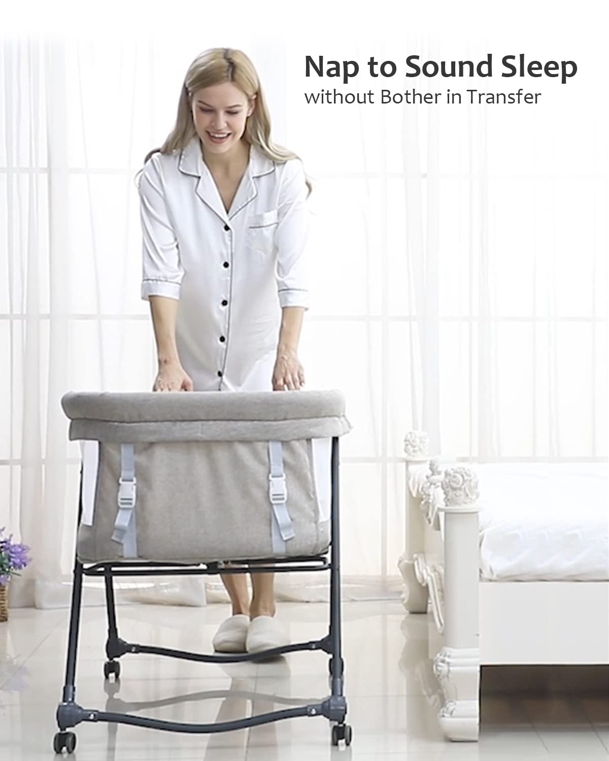Faltbares Beistellbett Bravo Basic mit Matratze & Rädern, Grau