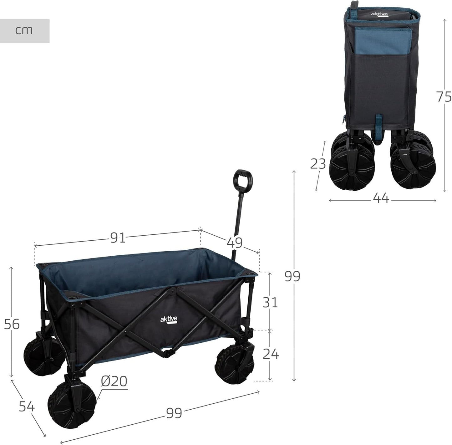 Faltbarer Transportwagen mit grossen Rädern, Blau