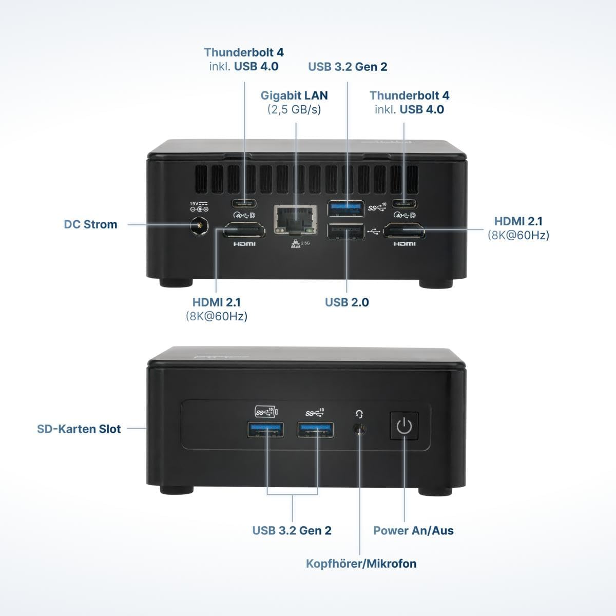NUC12I3UP-W11P-256/2X4W6E Mini PC mit Intel Core-i3, Ready to run i3U + 2x4GB + 256GB