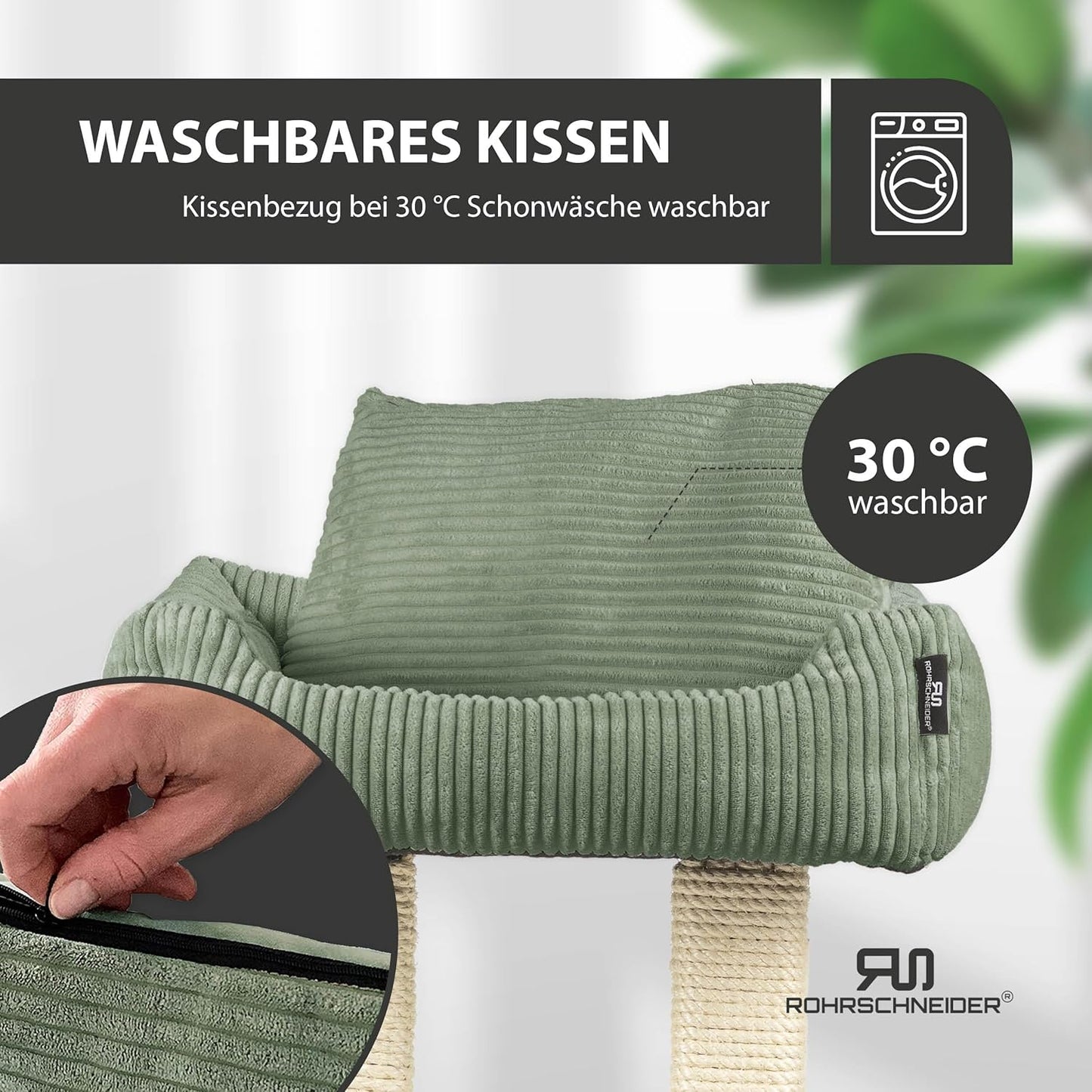 Moderner Kratzbaum Wolly, Cordstoff breit salbei
