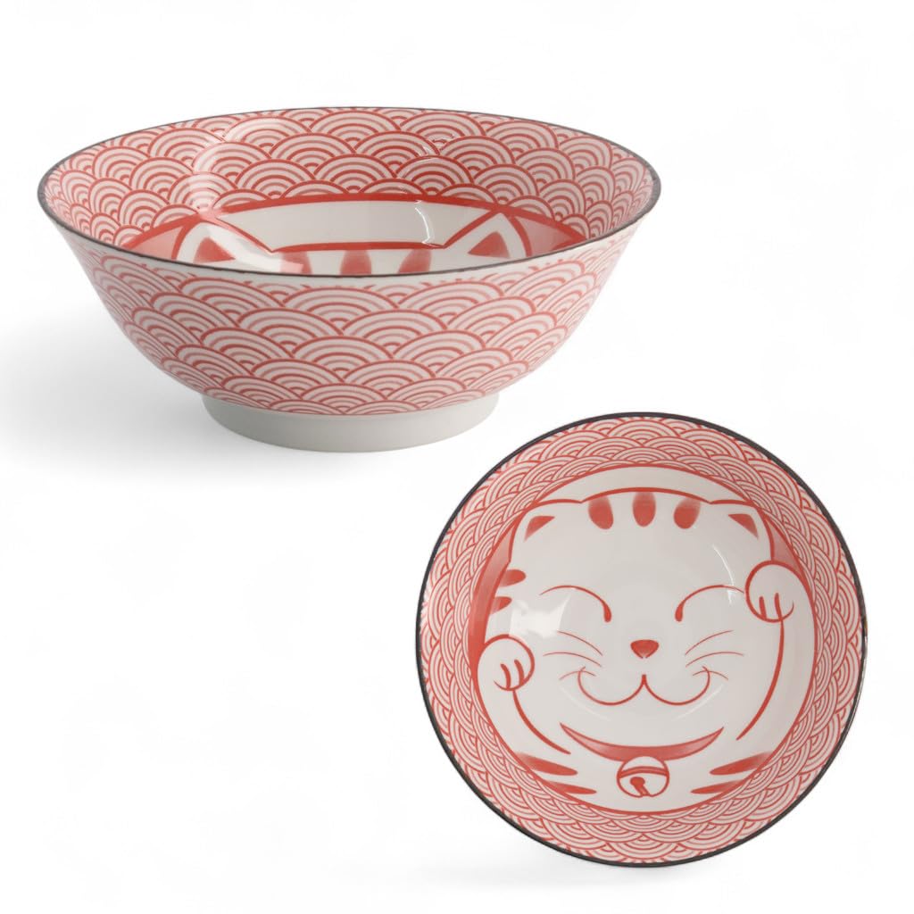 Ramen-Schüssel mit Katzen-Design, Lucky Cat Neko Red 20x8cm 1000ml