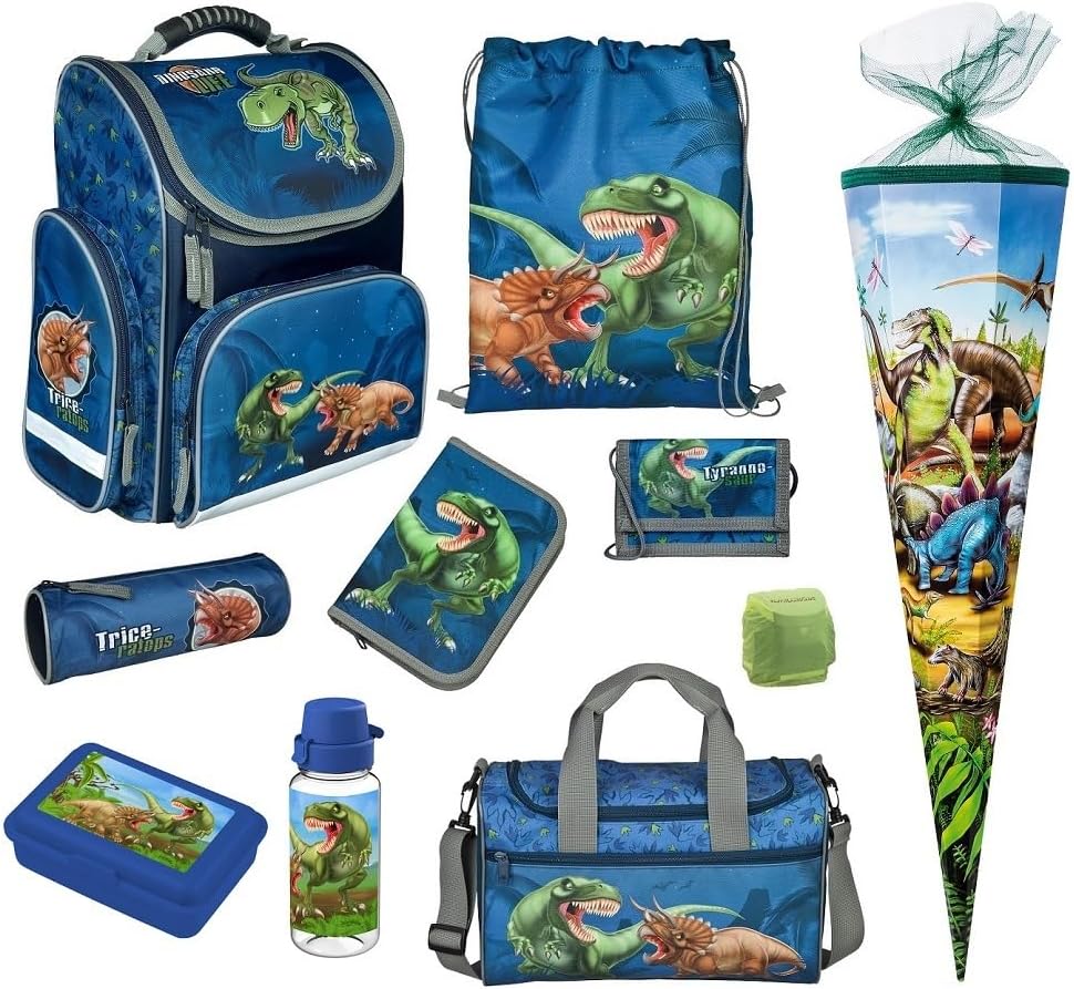 Ergonomischer Schulranzen-Komplettset Dino-Welt mit Schultüte, Komplett Set mit Schultüte