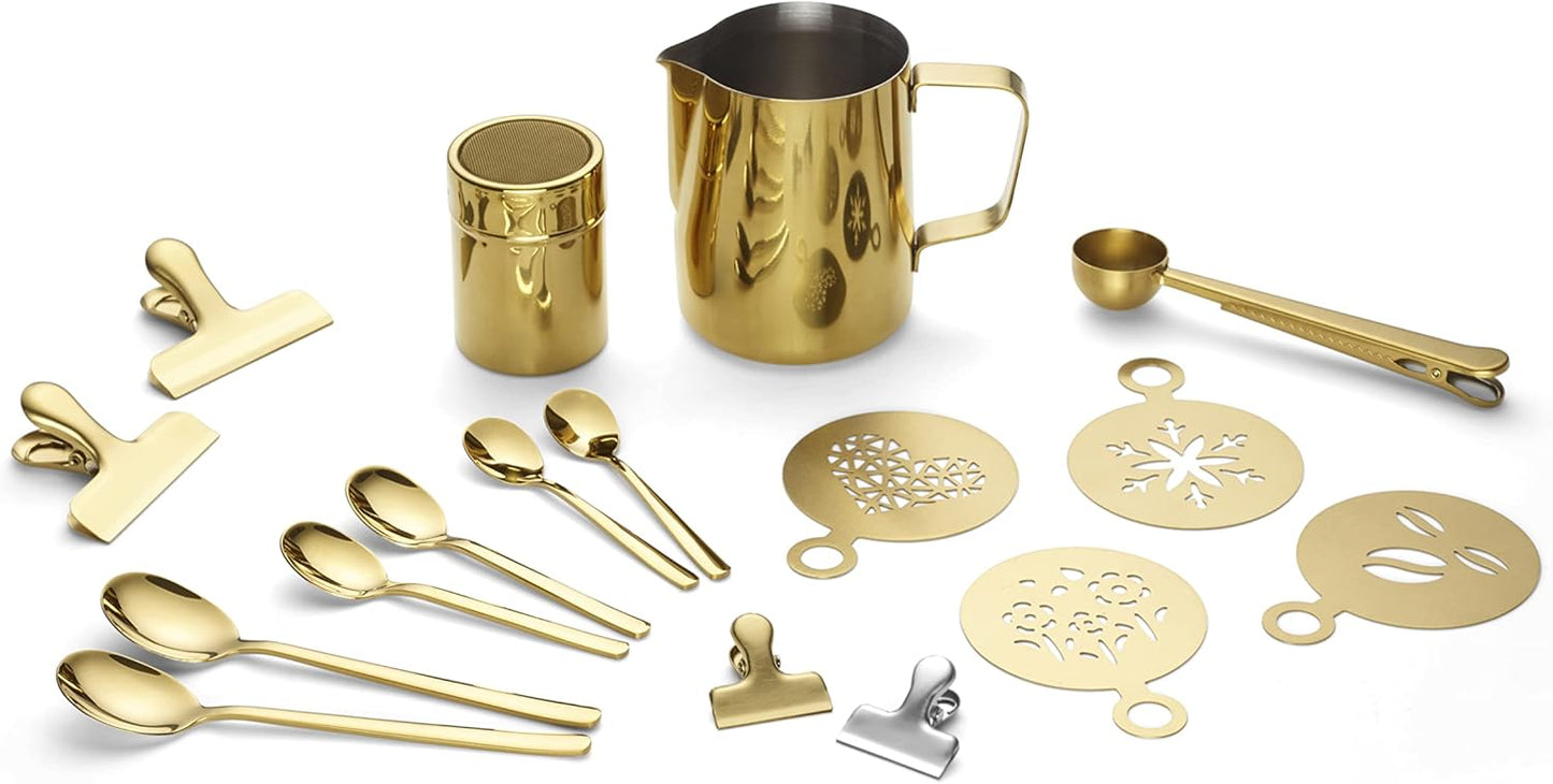 Kaffeezubehör-Set (23-tlg) Barista-Art Edition, Gold-edition 600 ml