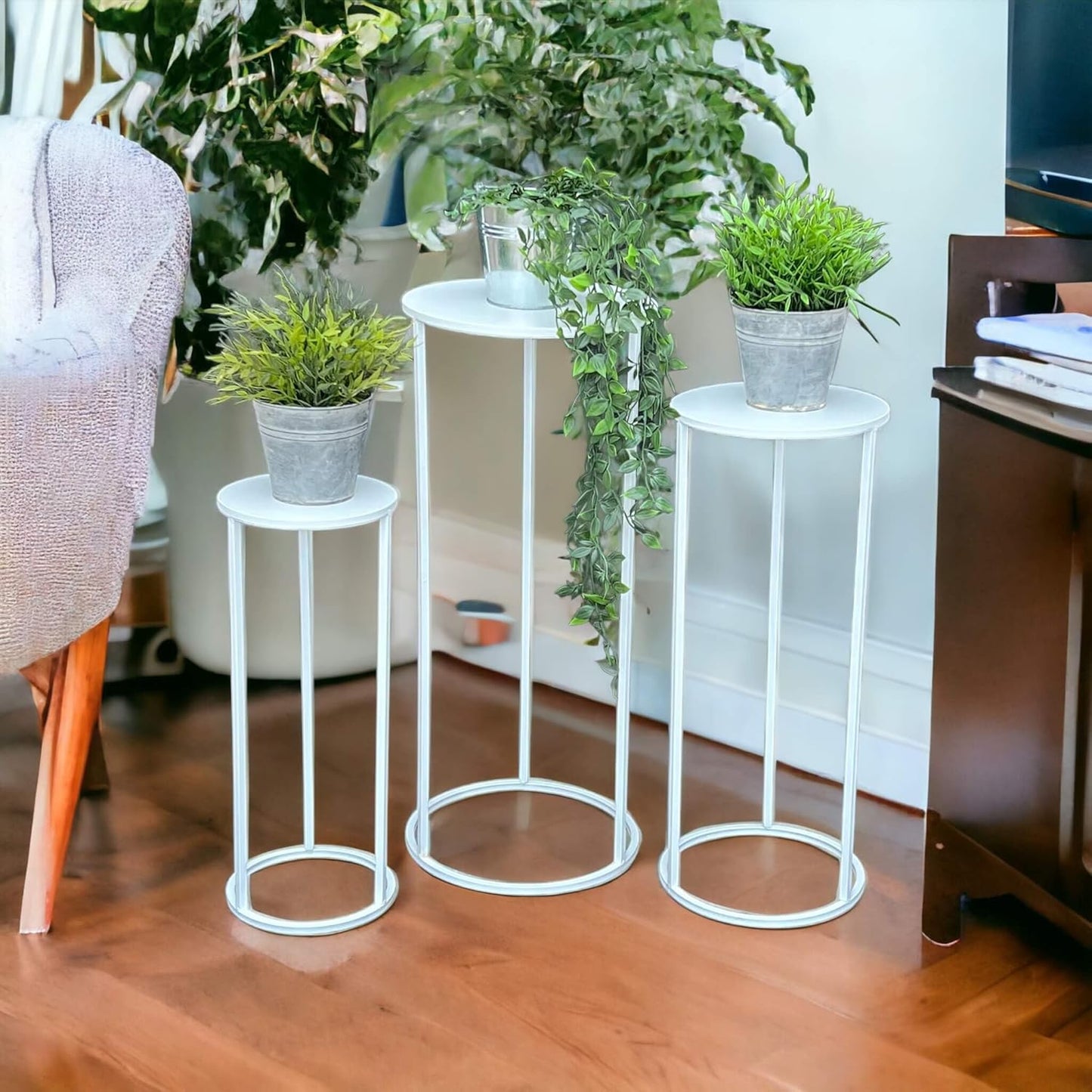 3-teiliges Blumenhocker & Beistelltisch Set
