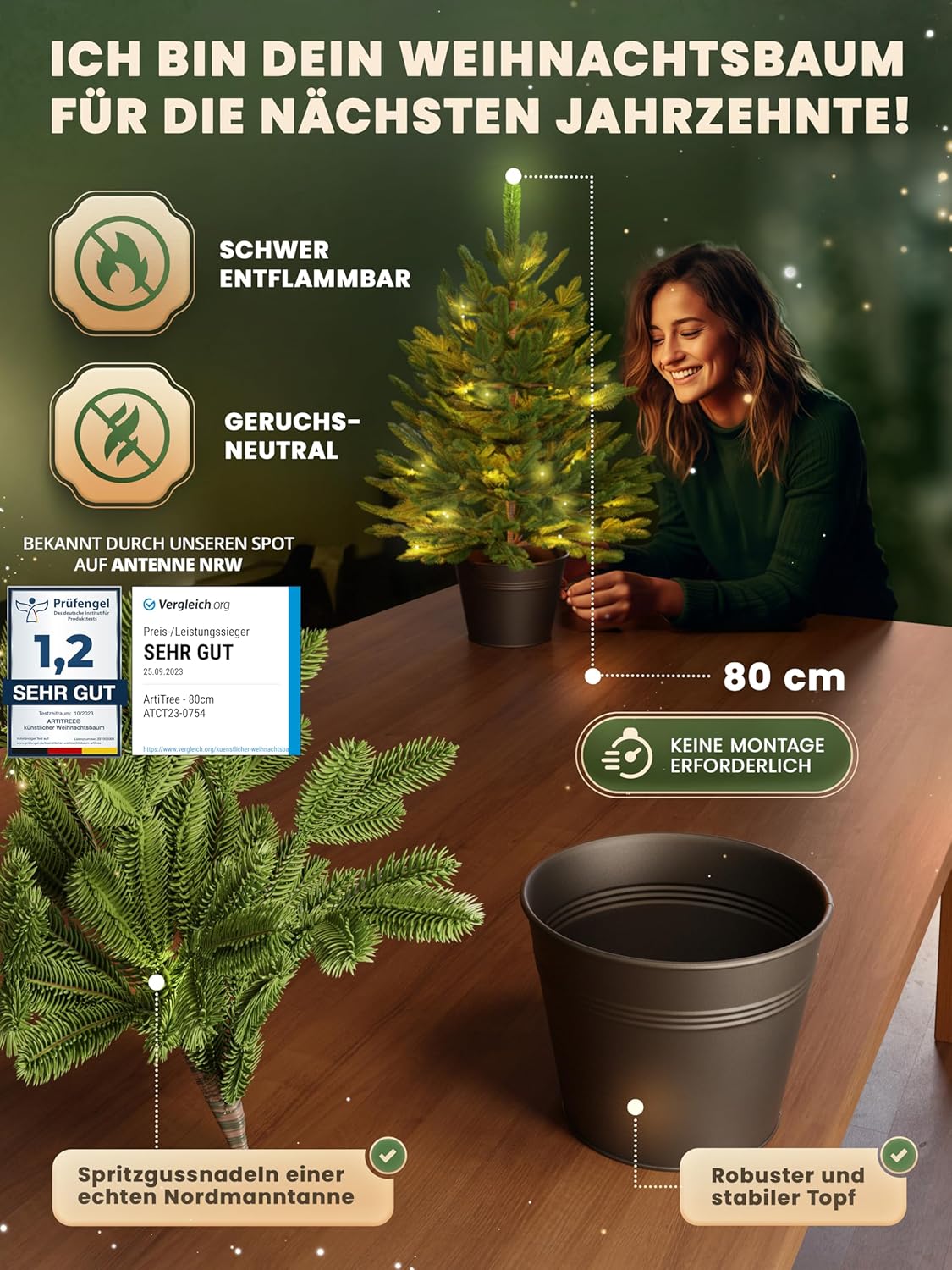 Künstlicher Weihnachtsbaum im Topf, Ohne Beleuchtung, 80 cm