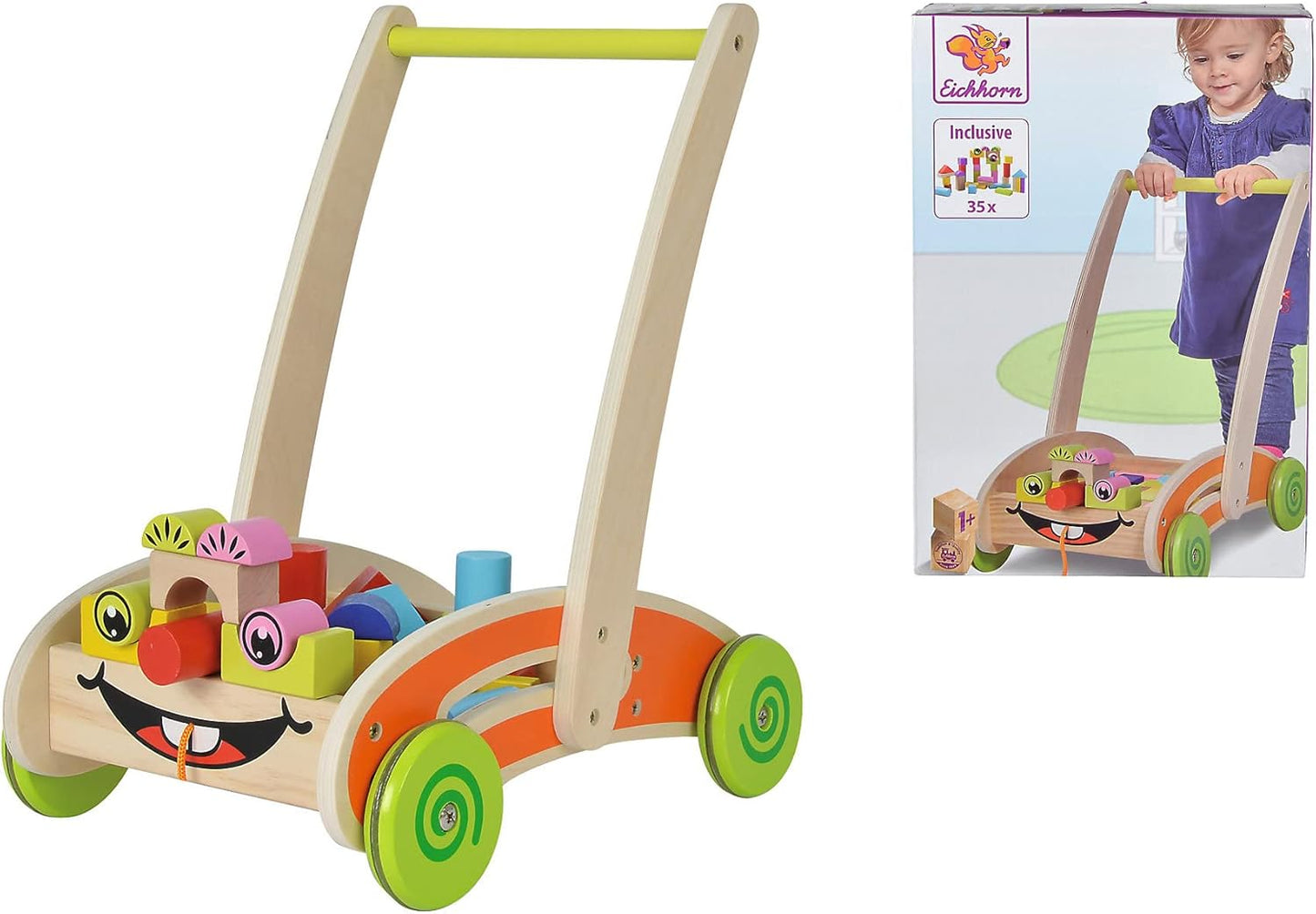 Lauflernwagen mit Holzbausteinen