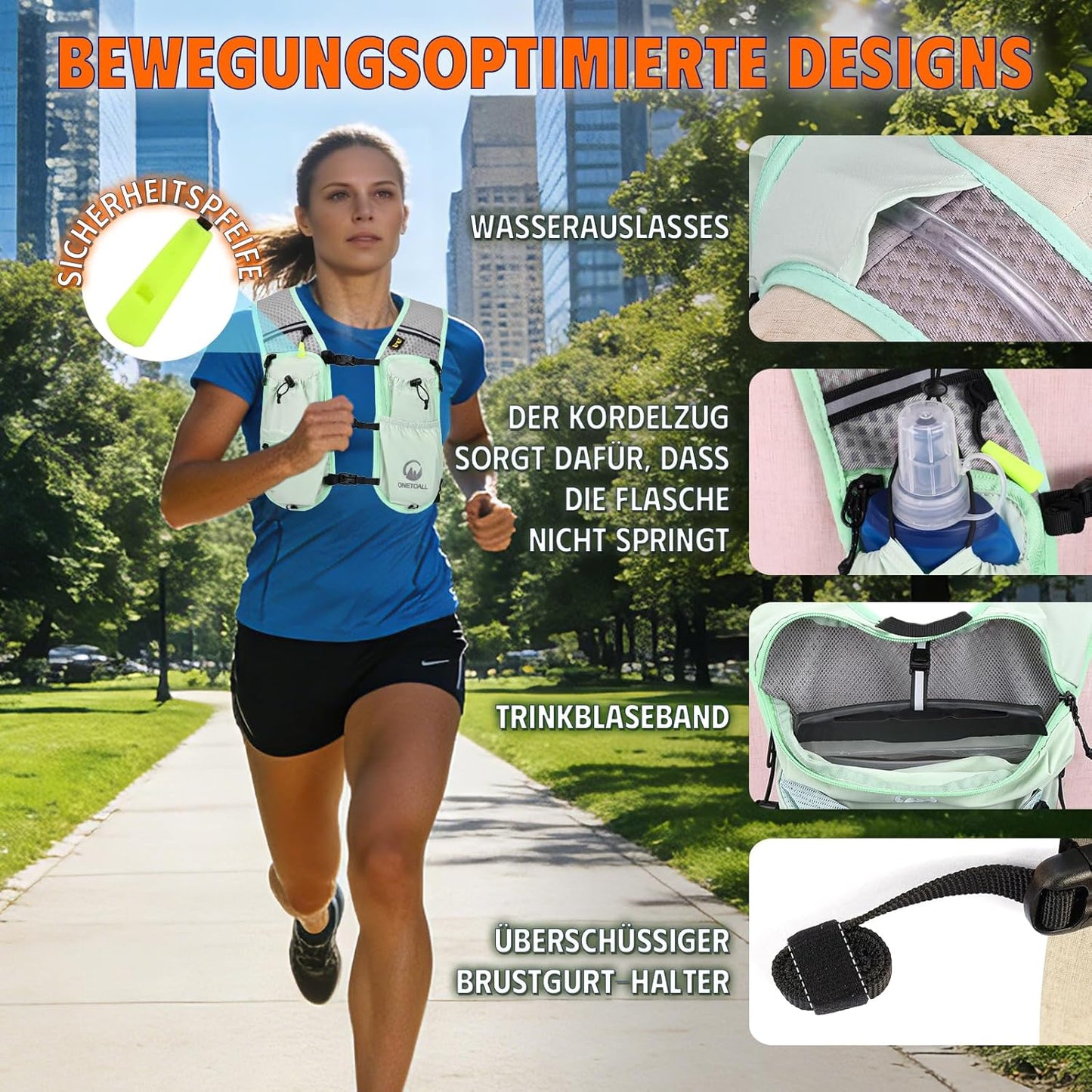 Laufweste mit Trinkblase und Flasche, Grün mit eine 500ml Trinkflasche + eine 2L Trinkblase