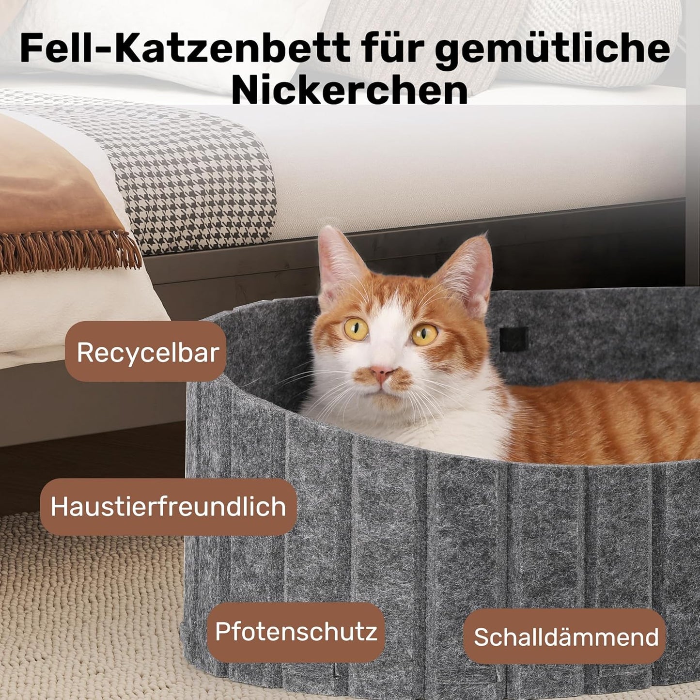 Katzen-Couchbett mit Kunstfell-Kissen, grau