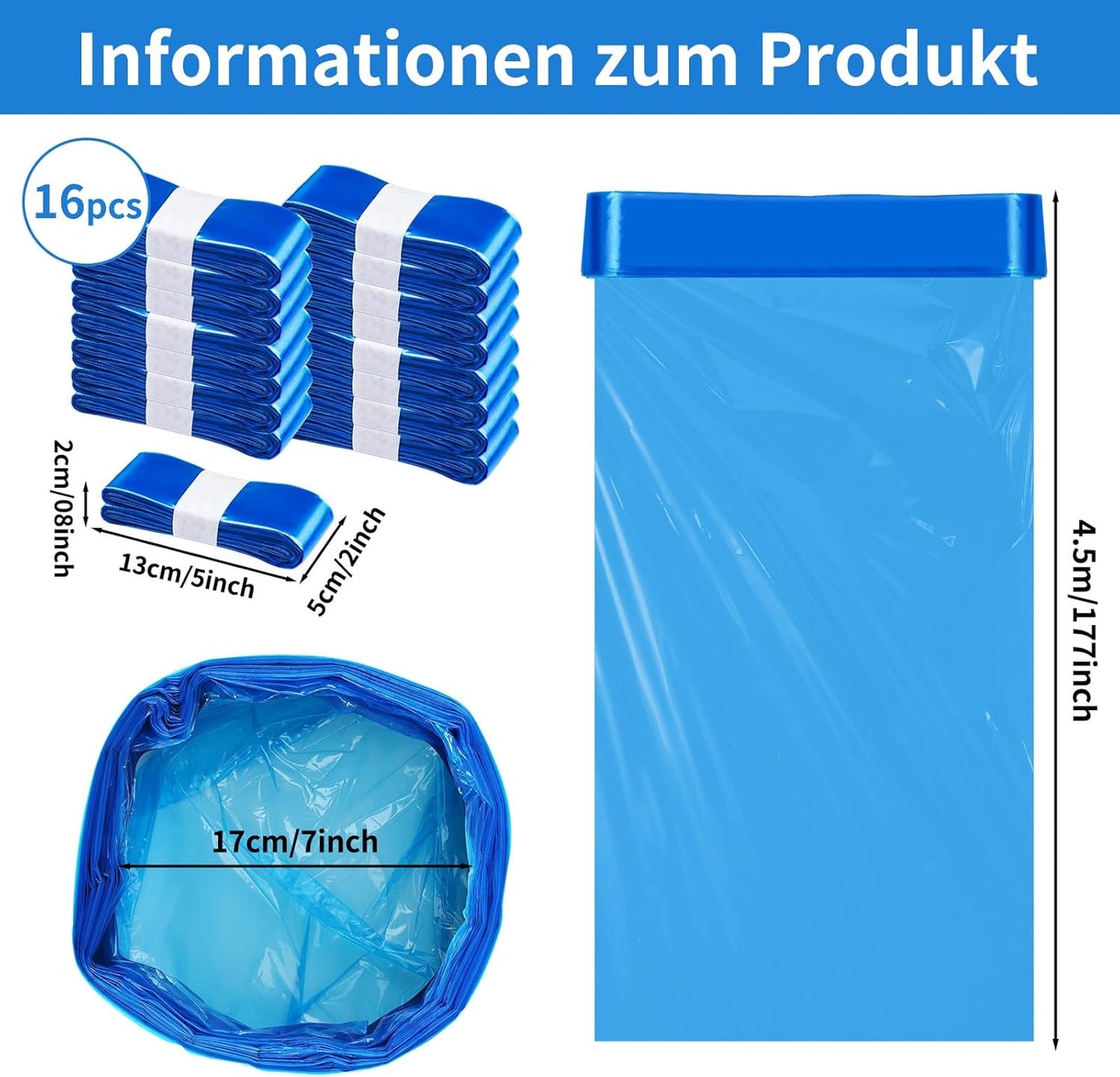 16er-Pack Nachfüllkassetten für Windeleimer, 16 Stück,blau