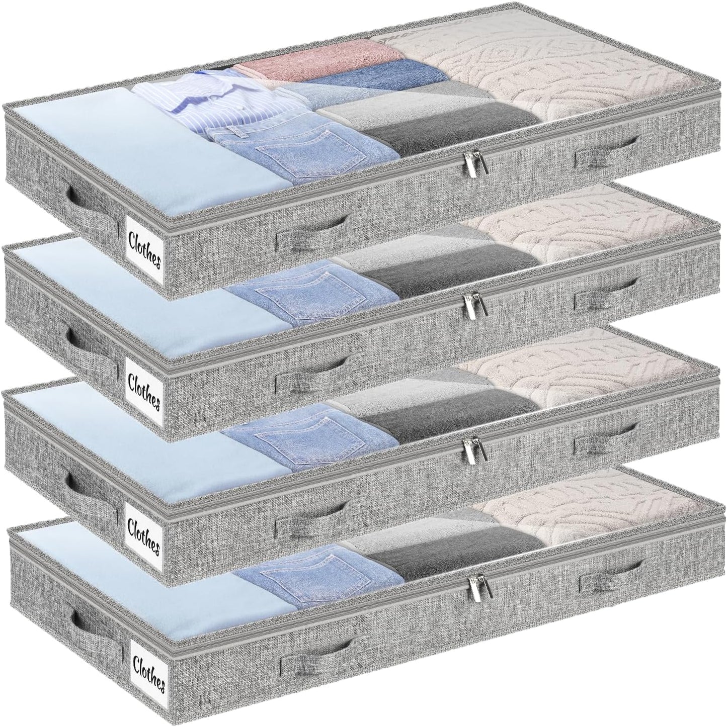 Faltbares Unterbett-Aufbewahrungsboxen-Set, 100 x 50 x 10 cm, Grau-4pcs