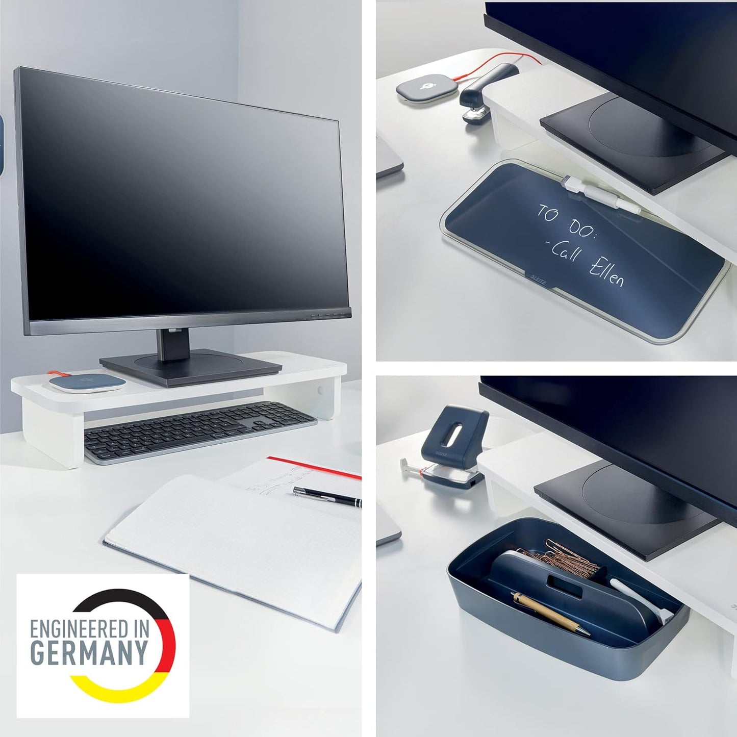 Ergonomischer Monitorständer, Monitorständer Standard Weiss/Hellgrau