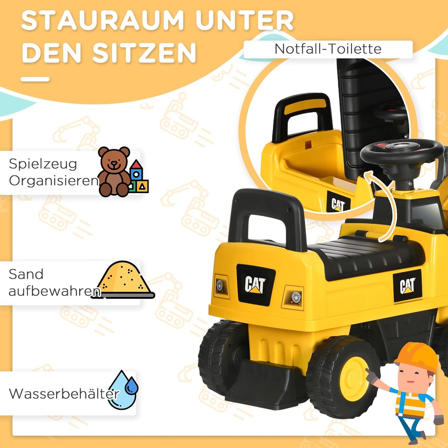 Sitzbagger mit Verstellbarer Schaufel und Hupe