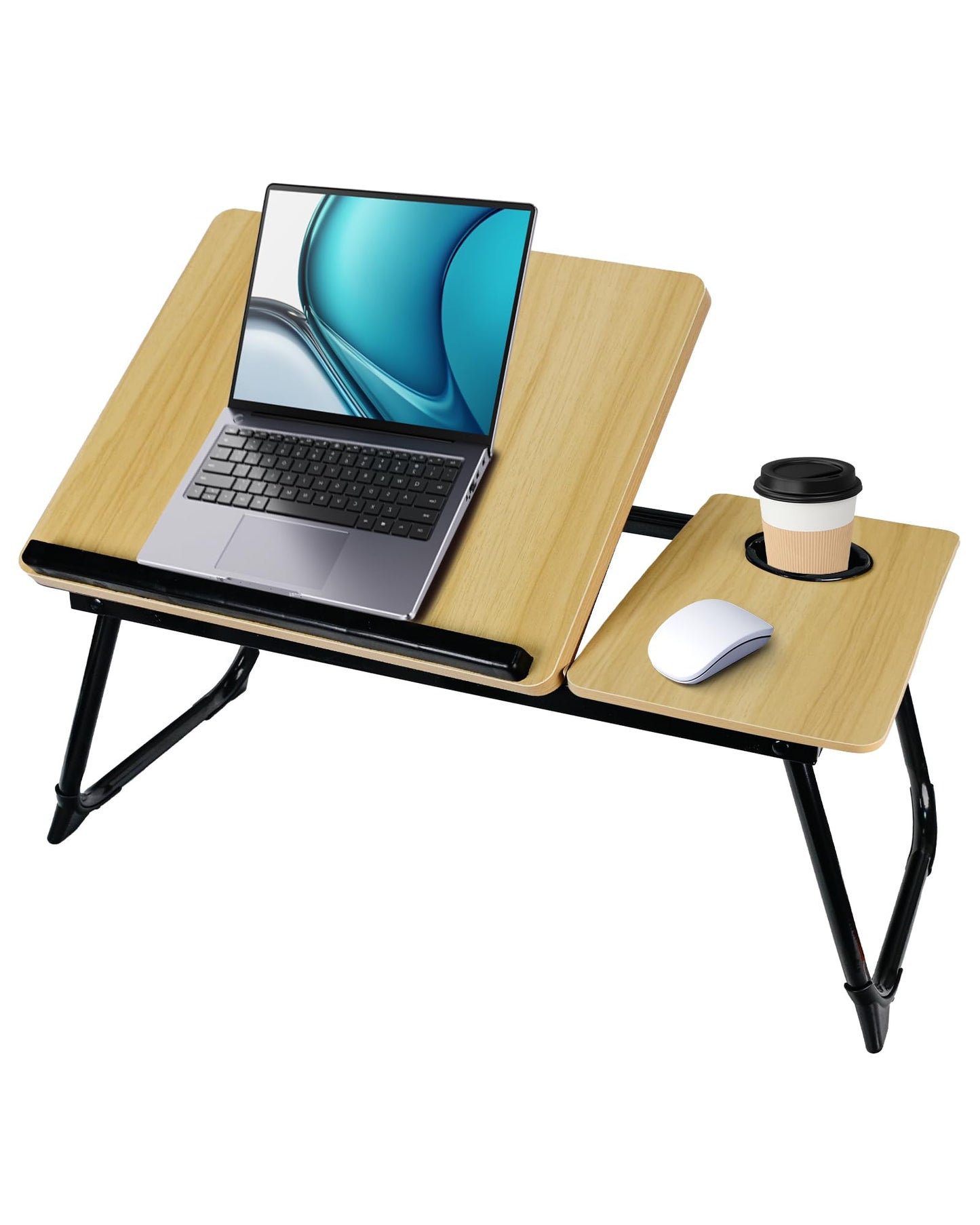Verstellbarer Laptoptisch mit Getränkehalter, Holzfarbe