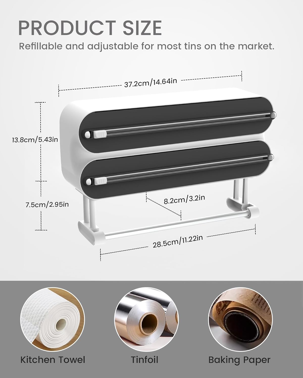 Frischhaltefolienspender mit Küchenrollenhalter, Schwarz