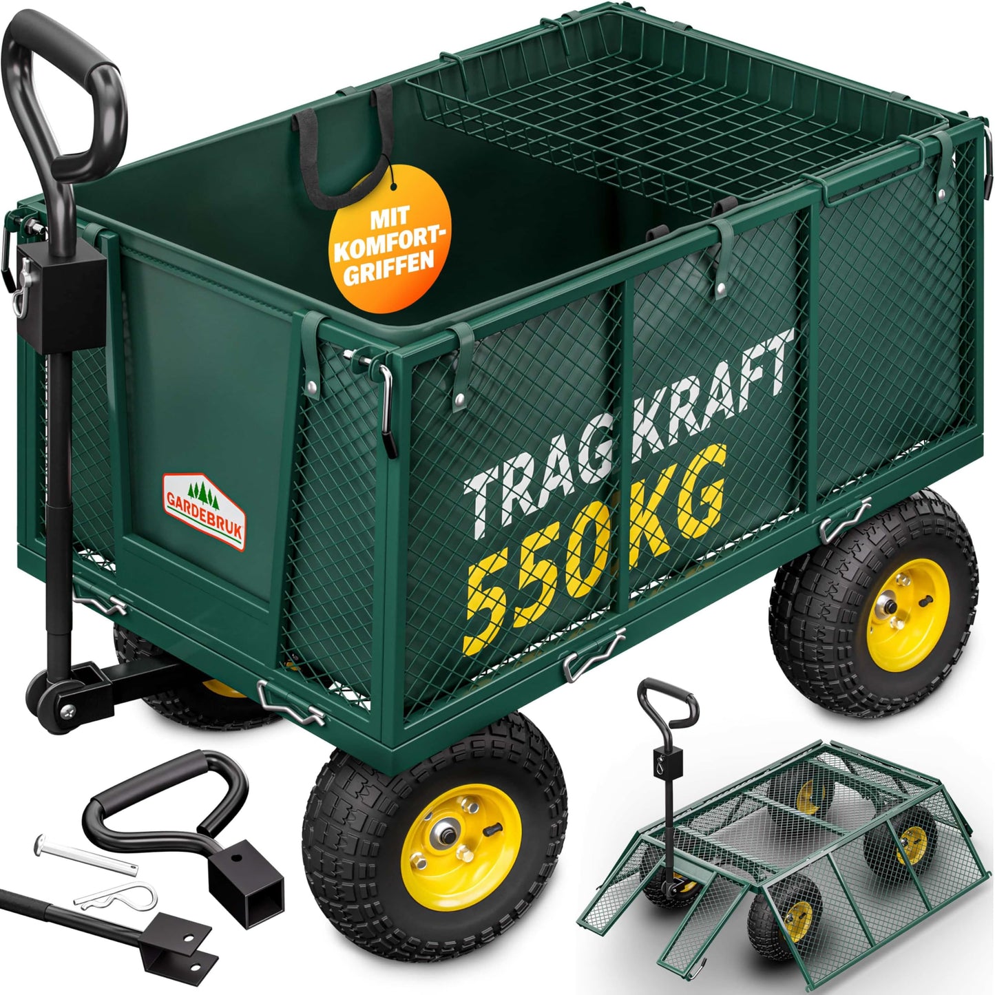 Klappbarer Bollerwagen mit 550kg Tragkraft