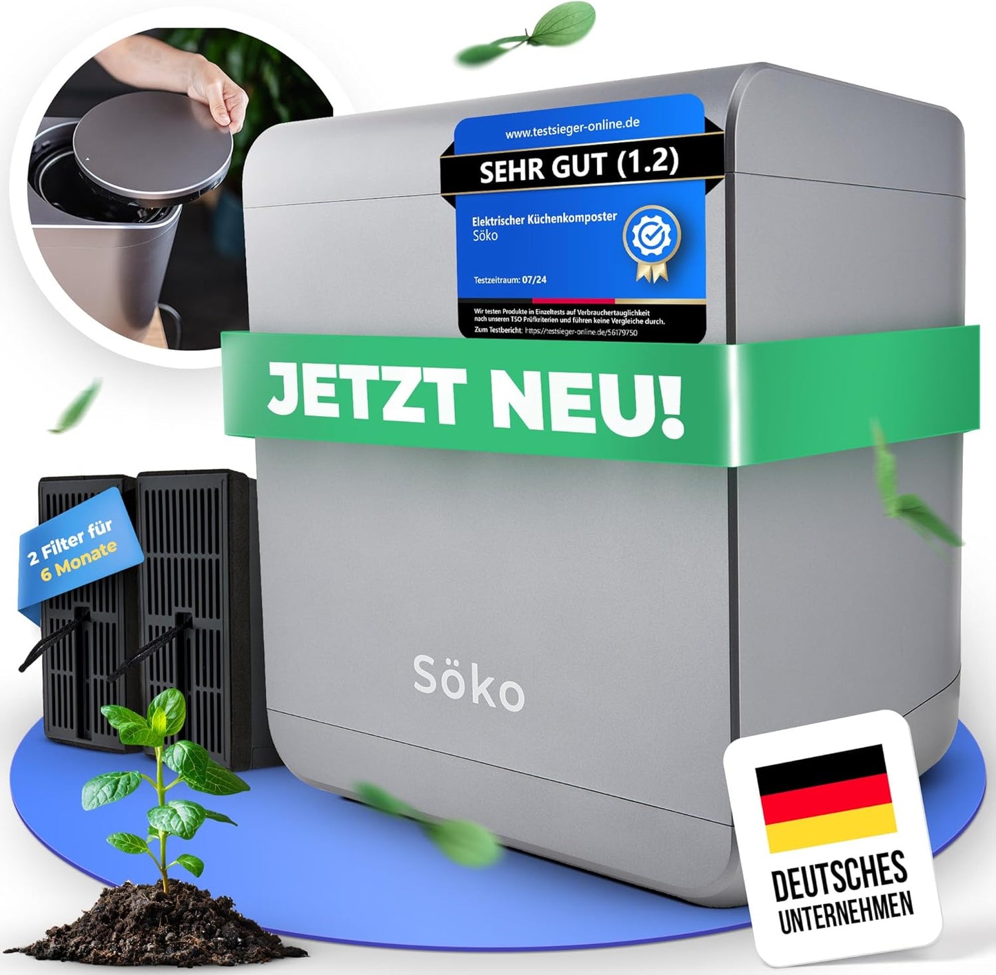 Elektrischer Schnellkomposter, Grau Ohne Fensterdeckel