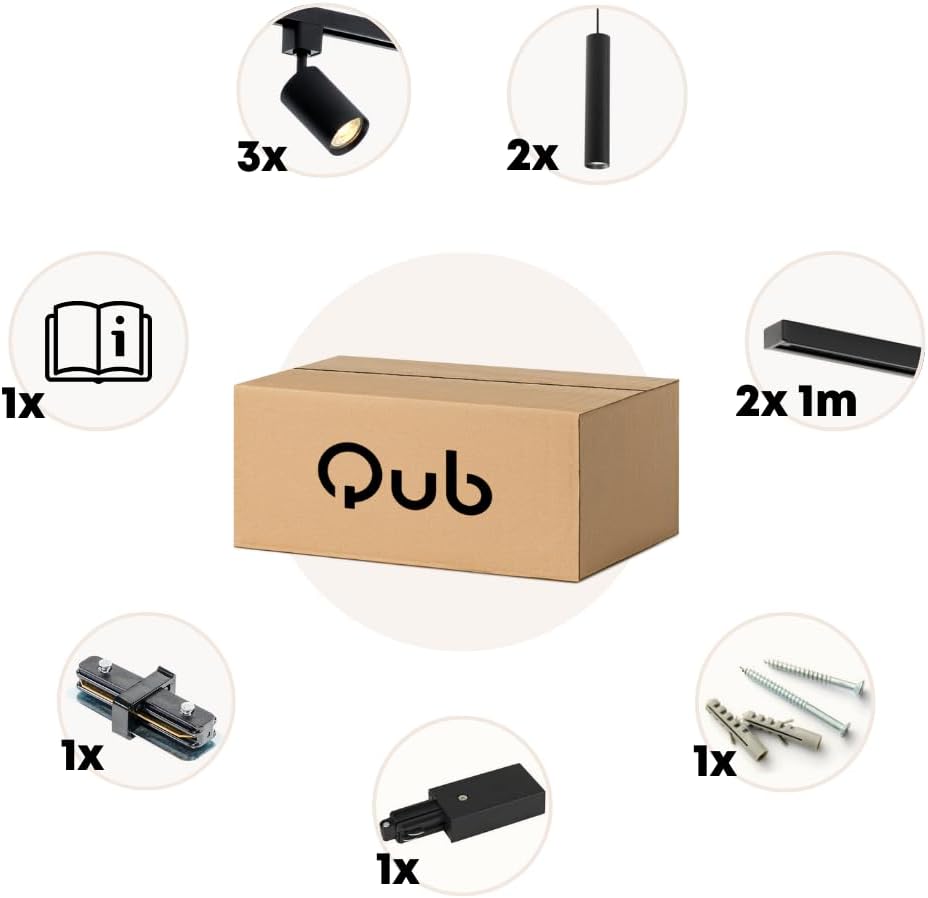 5-teiliges Focus III Spotbalken-Set, Schwarz 3 Spots und 2 Pendelleuchten