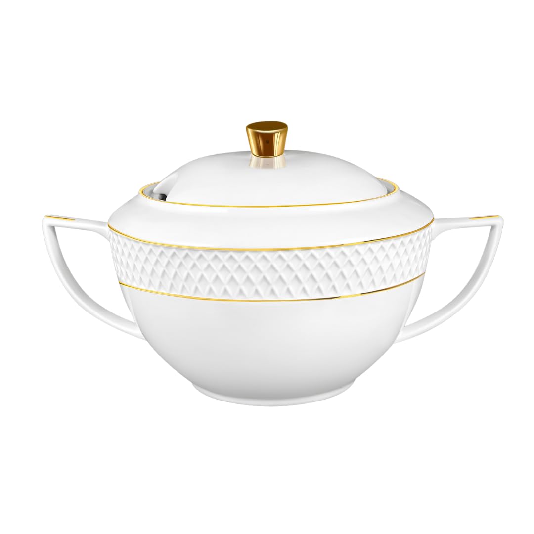Suppenterrine mit Deckel, Oval/Goldmuster